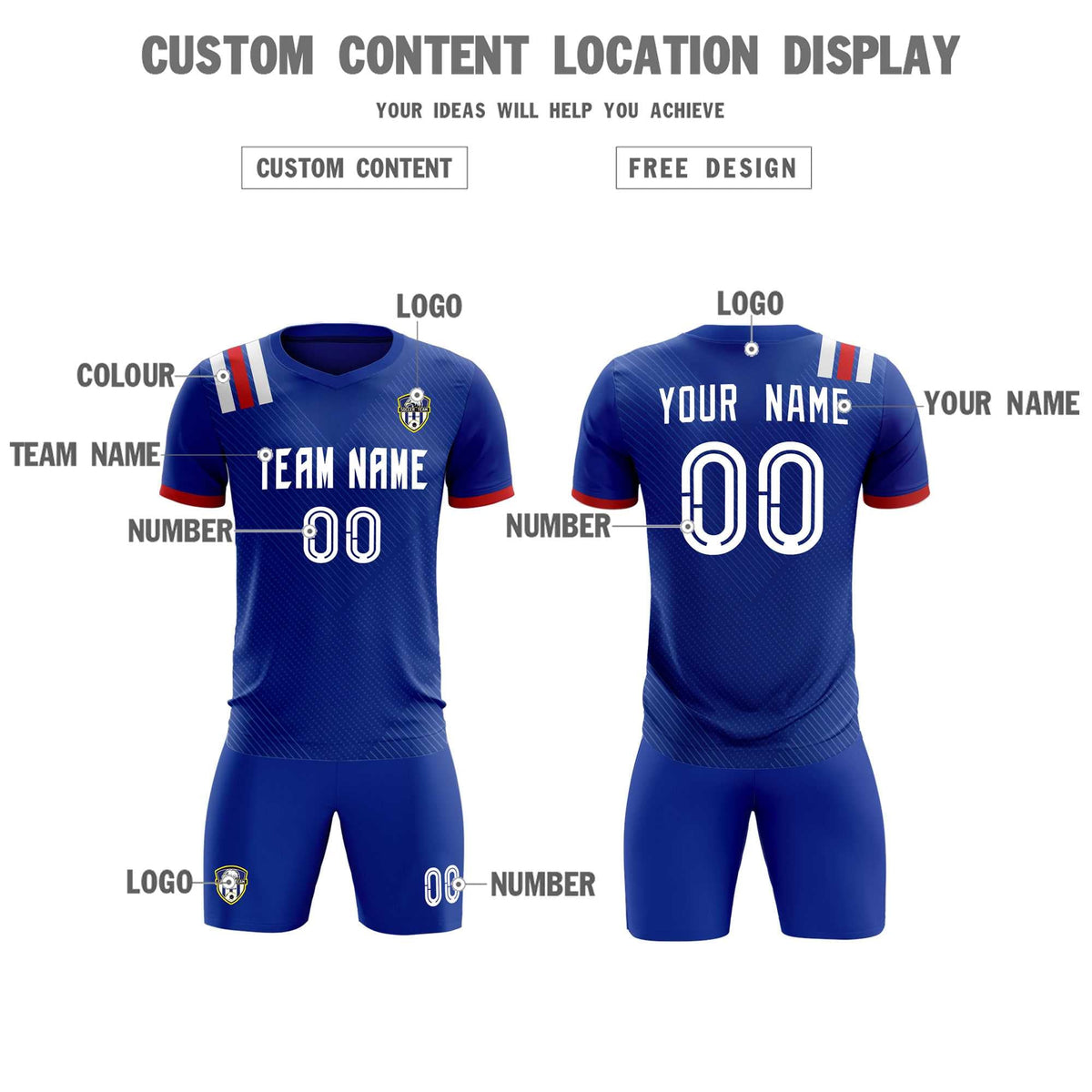 Custom Royal Striped Sportswear Football Kit Jersey For Adults