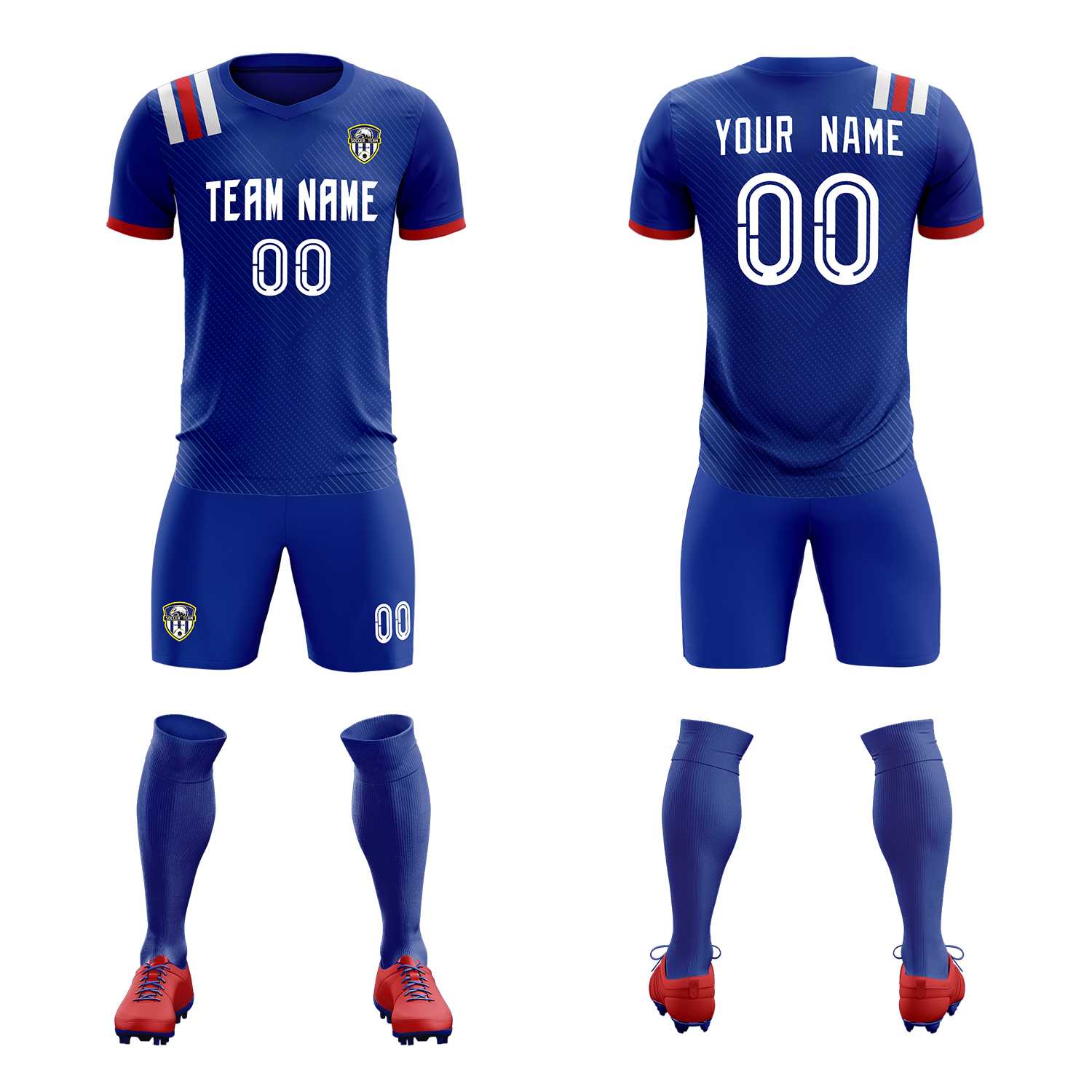 Custom Royal Striped Sportswear Football Kit Jersey For Adults