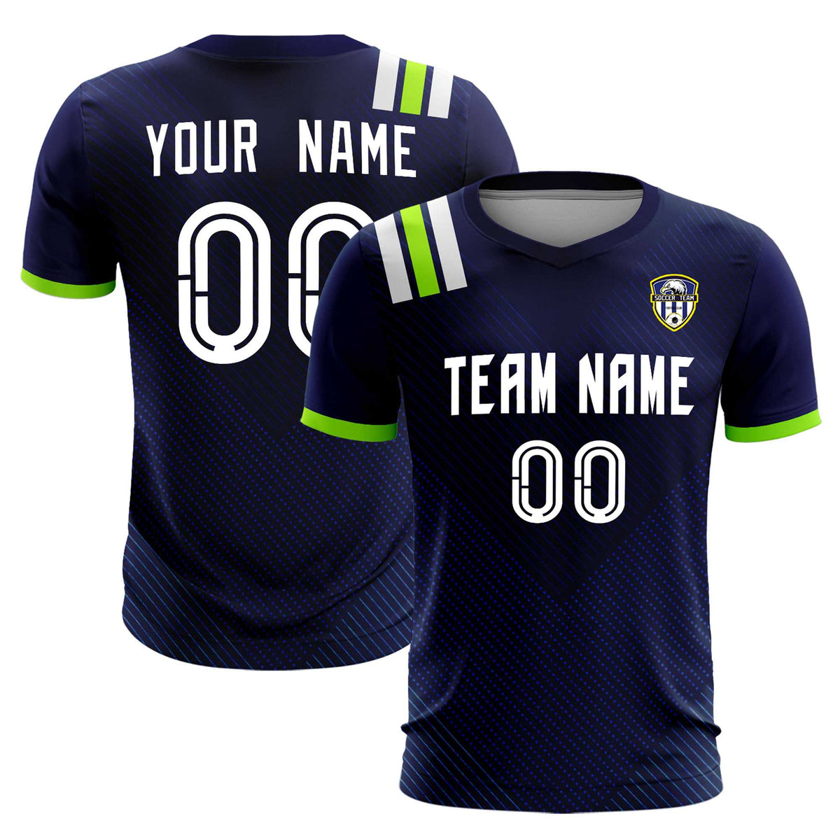 Custom Navy Striped Sportswear Football Kit Jersey For Adults