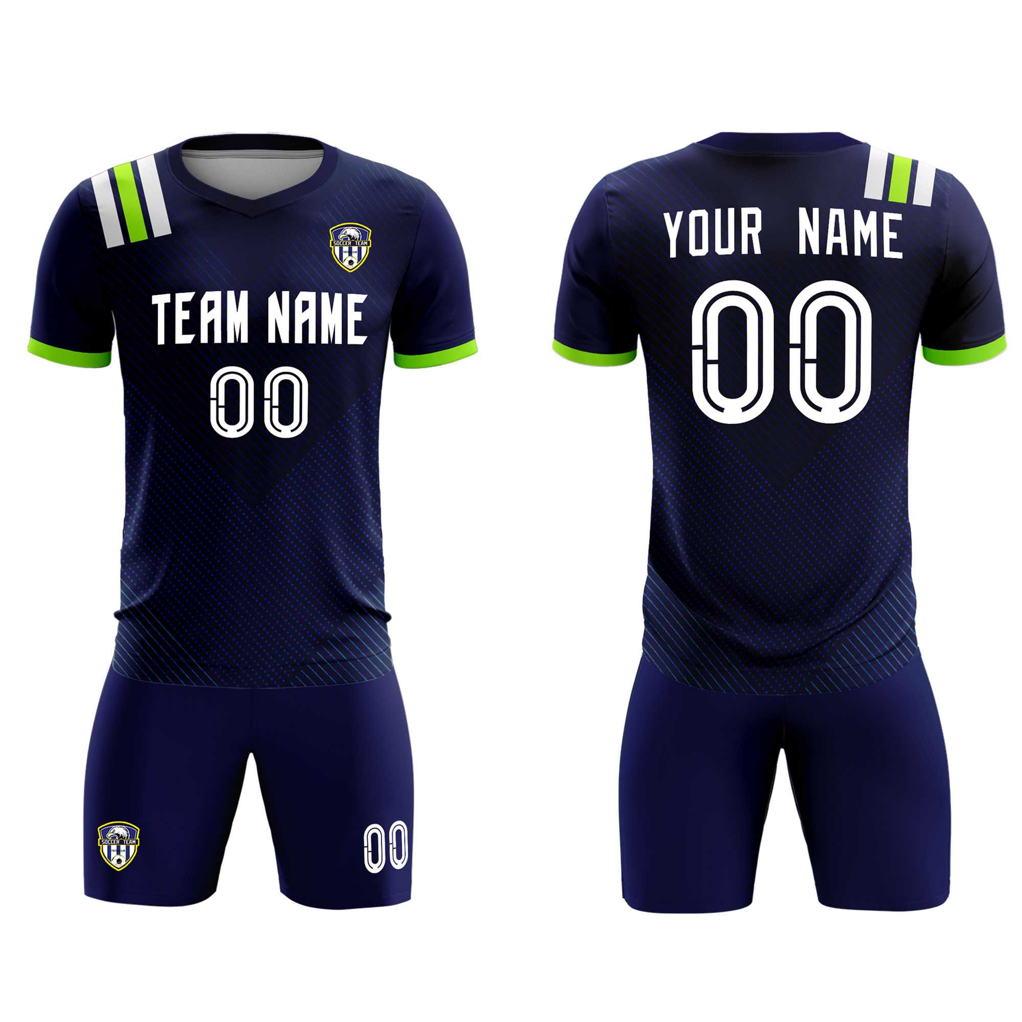 Custom Navy Striped Sportswear Football Kit Jersey For Adults