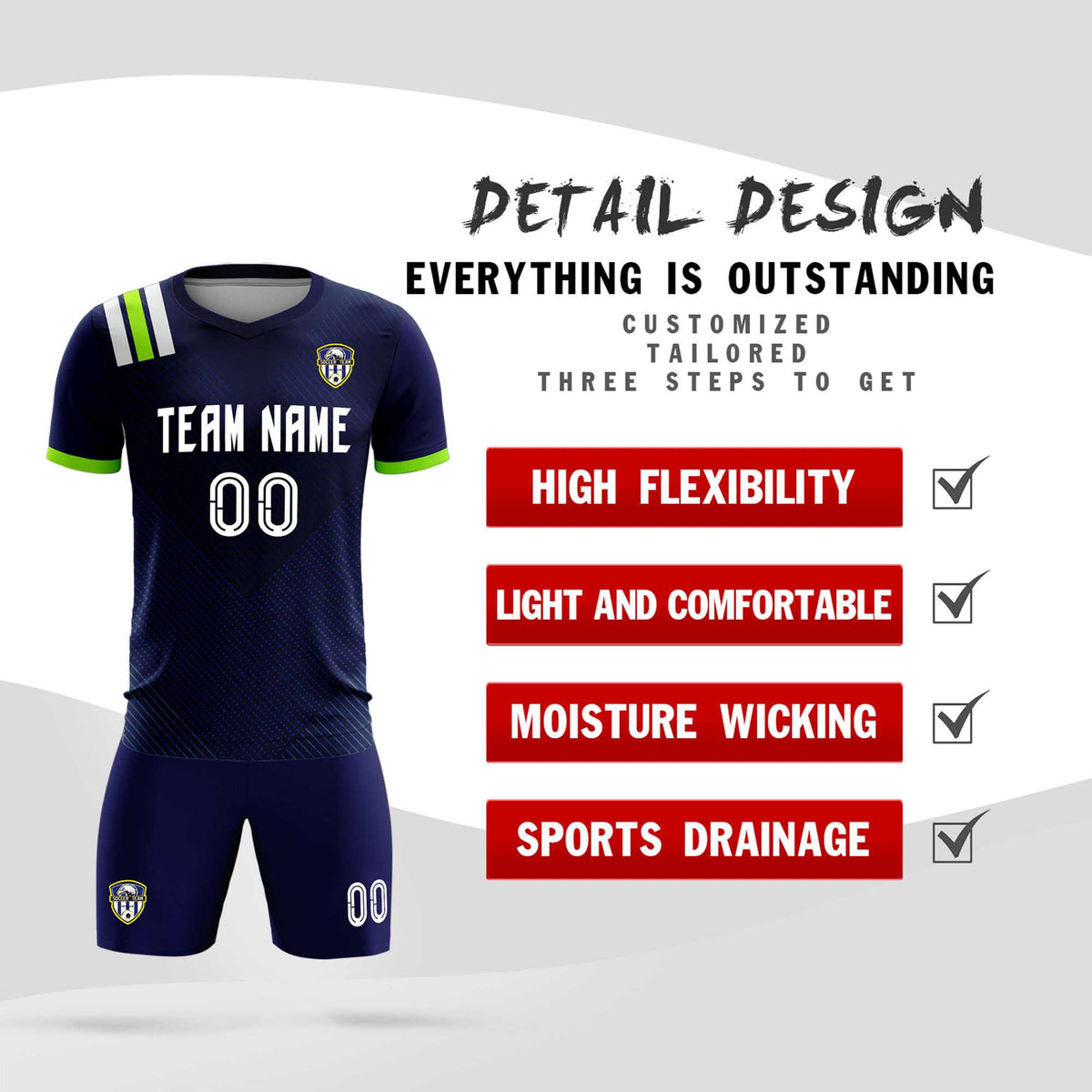 Custom Navy Striped Sportswear Football Kit Jersey For Adults