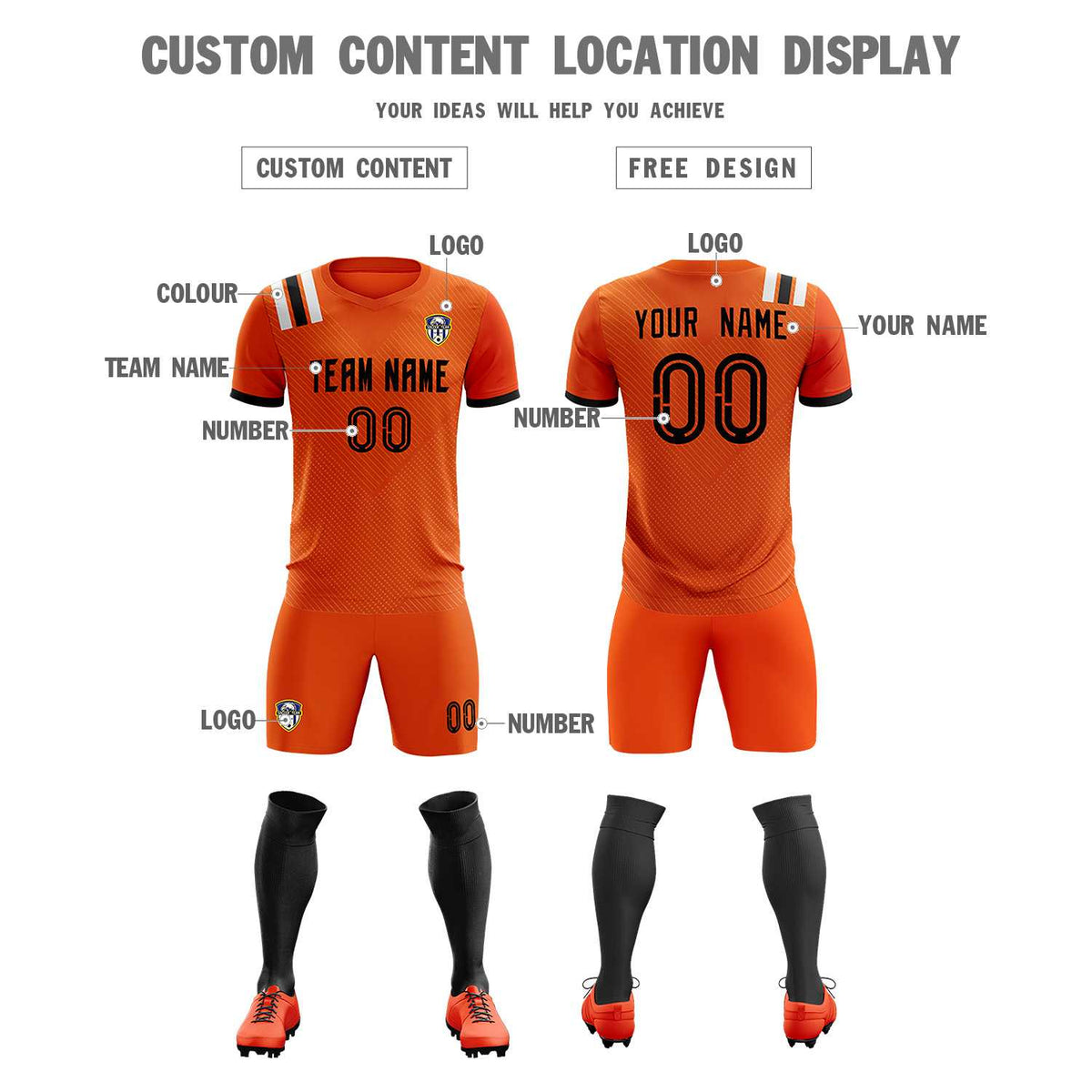 Custom Orange Striped Sportswear Football Kit Jersey For Adults
