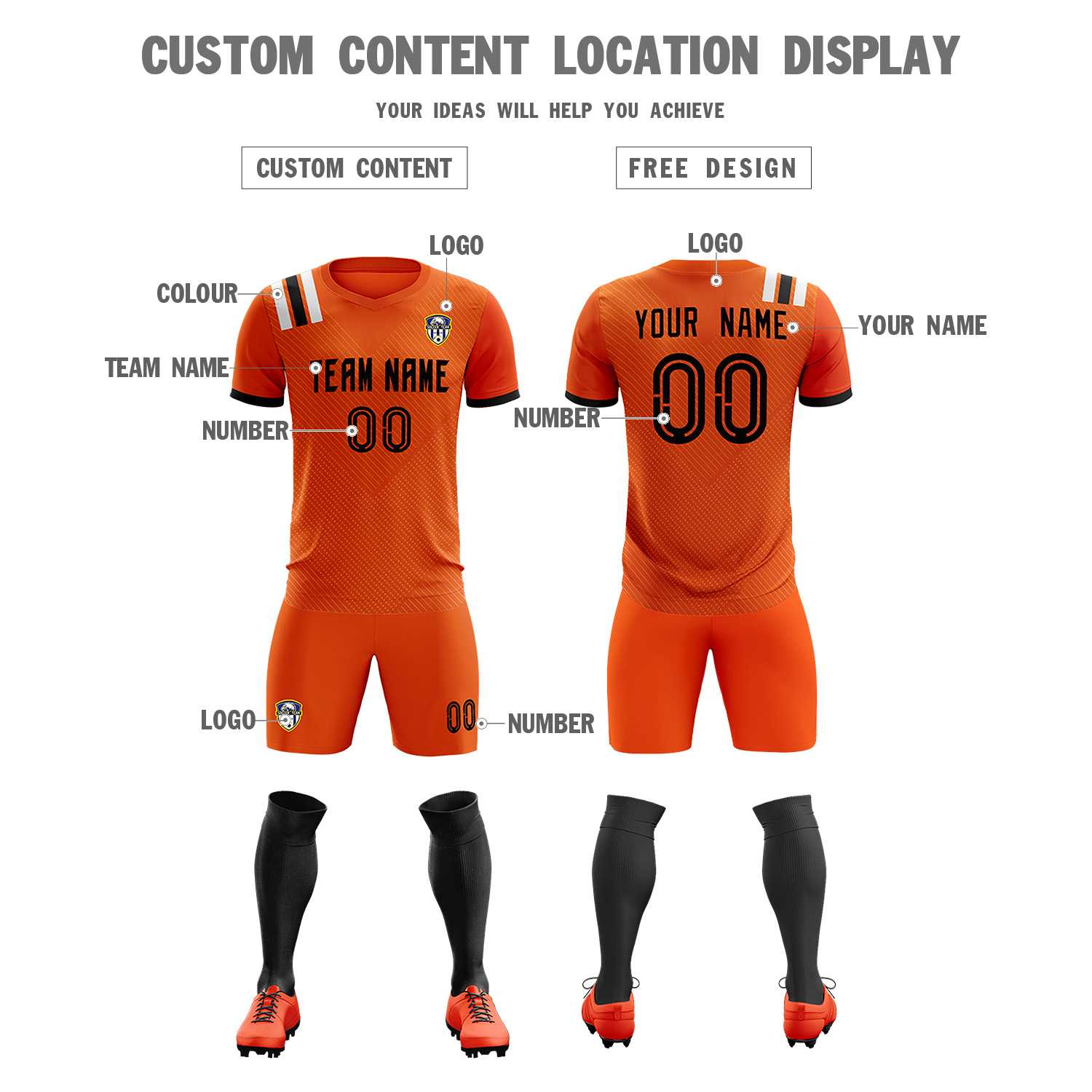 Custom Orange Striped Sportswear Football Kit Jersey For Adults