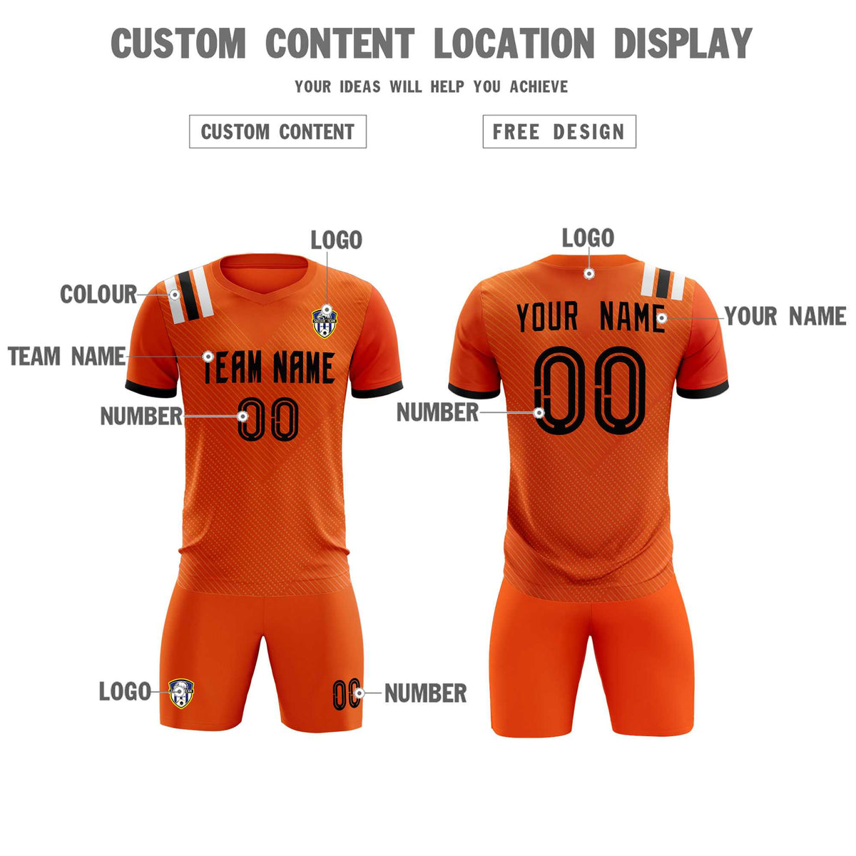 Custom Orange Striped Sportswear Football Kit Jersey For Adults
