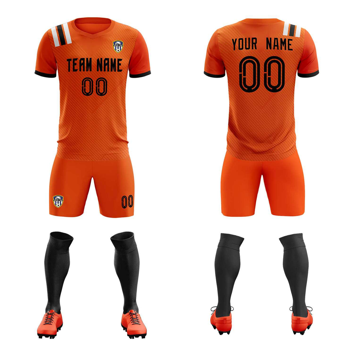 Custom Orange Striped Sportswear Football Kit Jersey For Adults