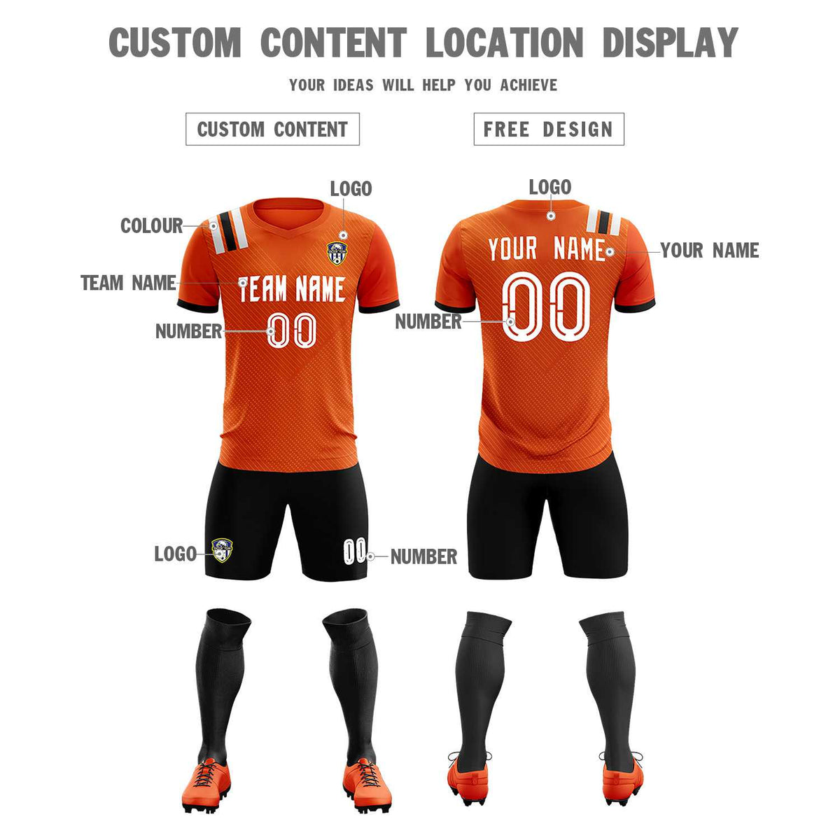 Custom Orange Striped Sportswear Football Kit Jersey For Adults