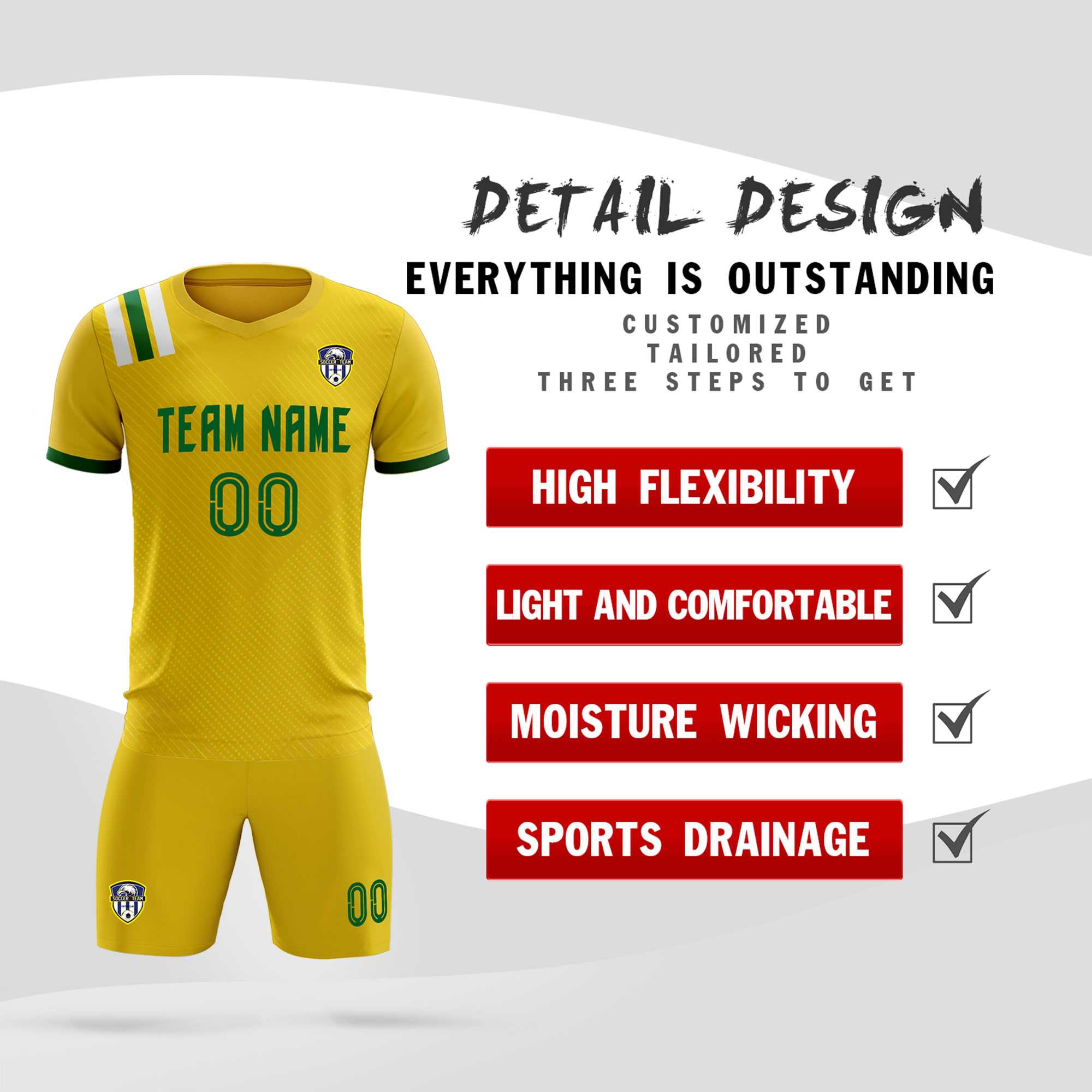 Custom Gold Striped Sportswear Football Kit Jersey For Adults