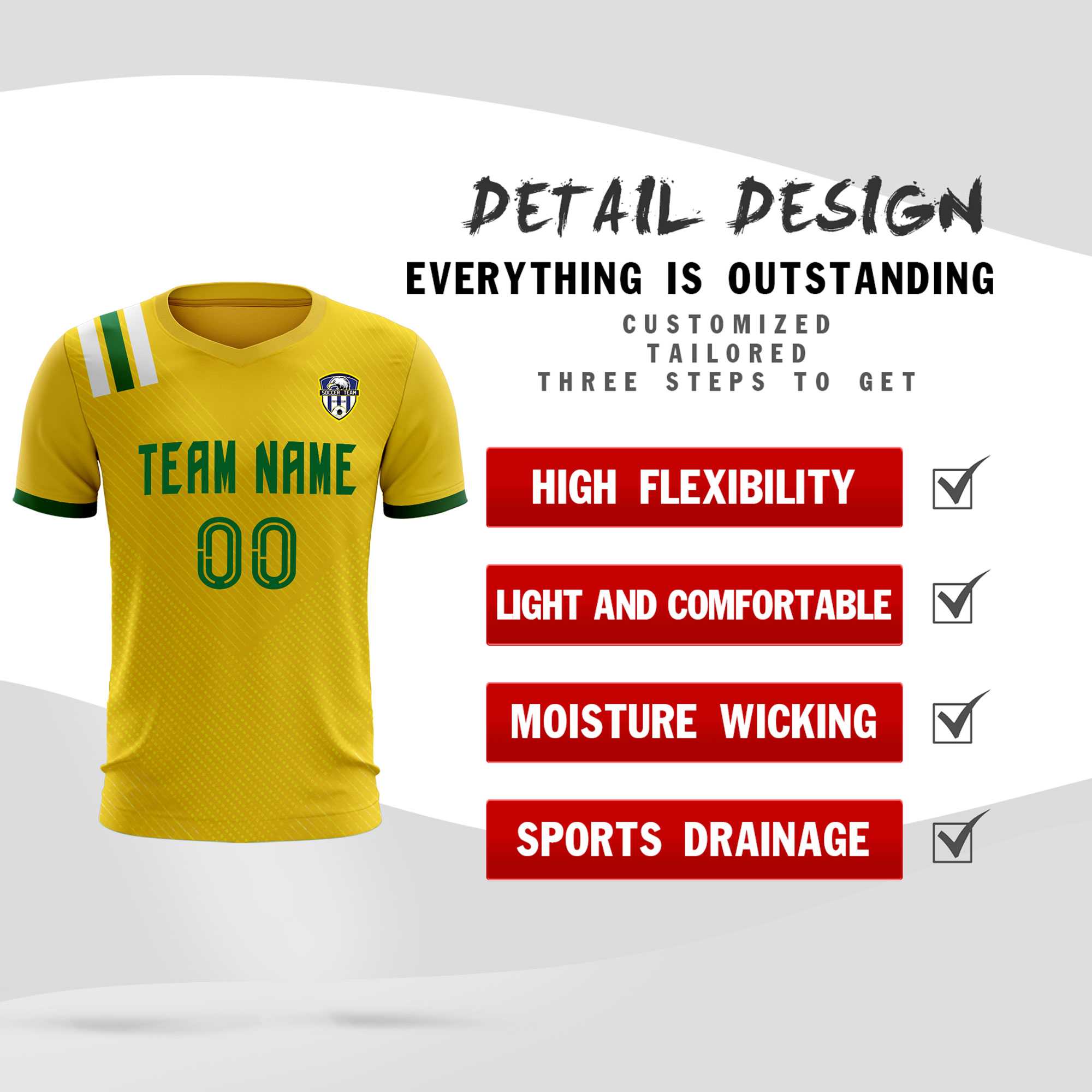 Custom Gold Striped Sportswear Football Kit Jersey For Adults
