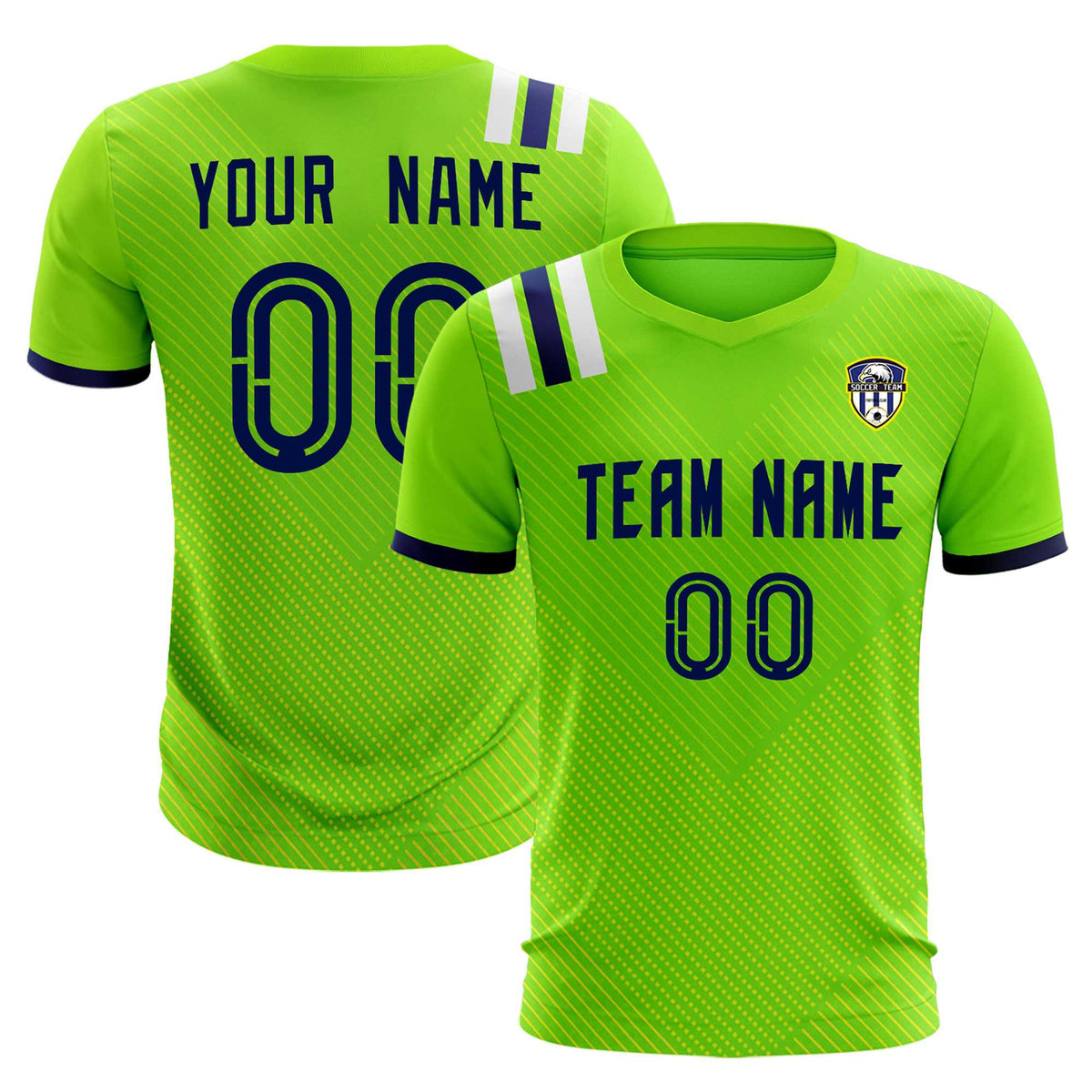 Custom Neon Green Striped Sportswear Football Kit Jersey For Adults