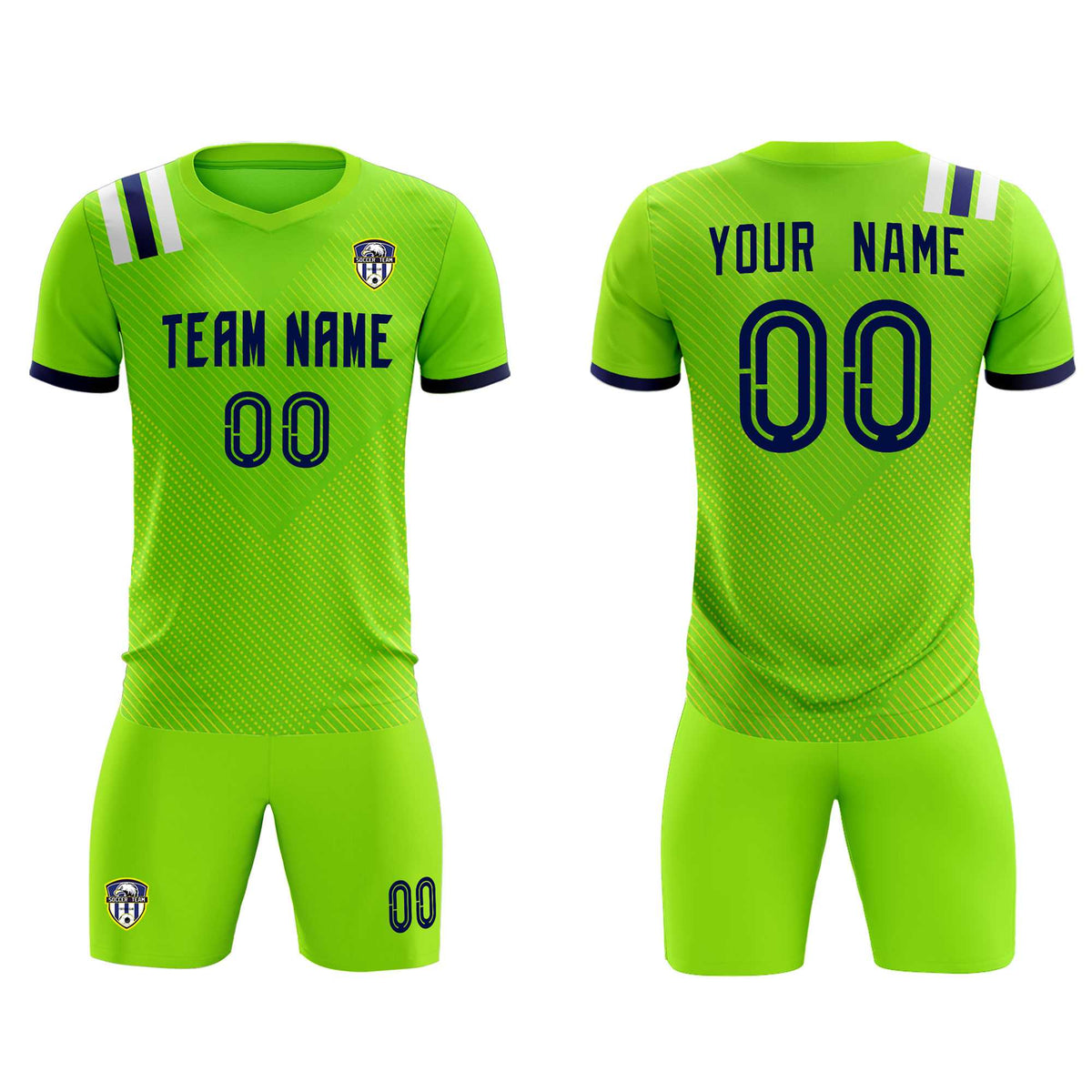 Custom Neon Green Striped Sportswear Football Kit Jersey For Adults