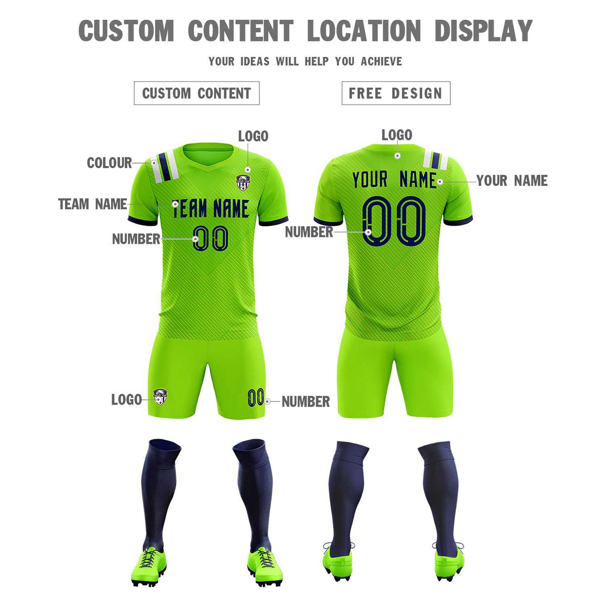 Custom Neon Green Striped Sportswear Football Kit Jersey For Adults