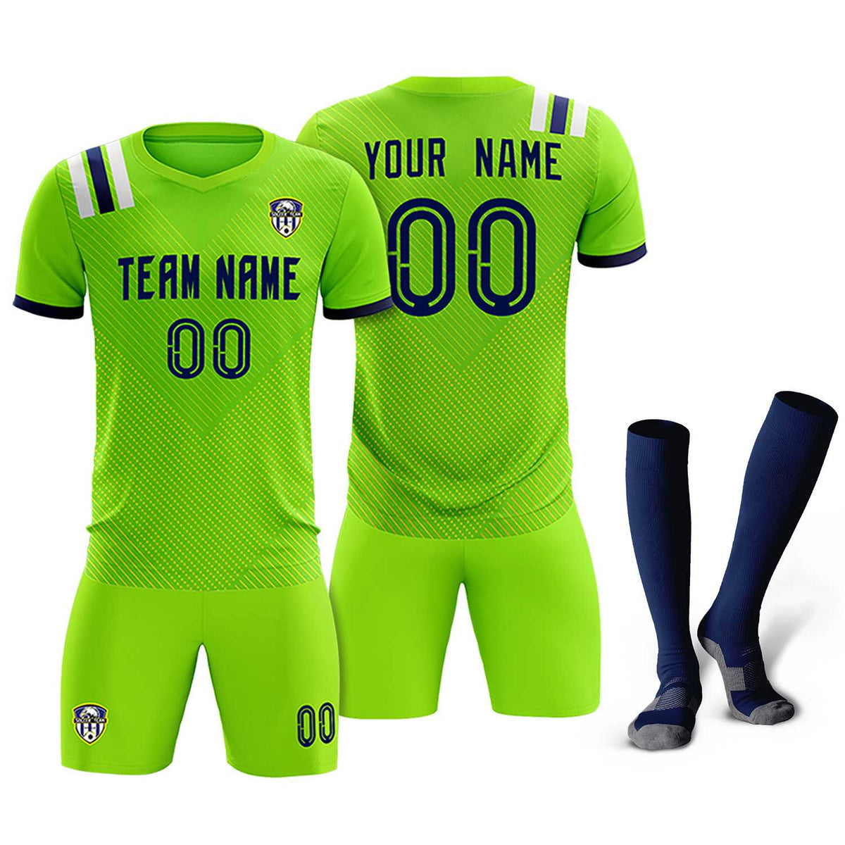 Custom Neon Green Striped Sportswear Football Kit Jersey For Adults