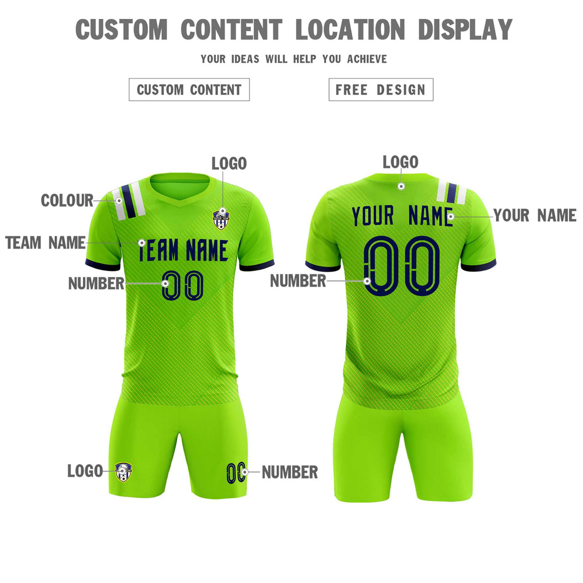 Custom Neon Green Striped Sportswear Football Kit Jersey For Adults