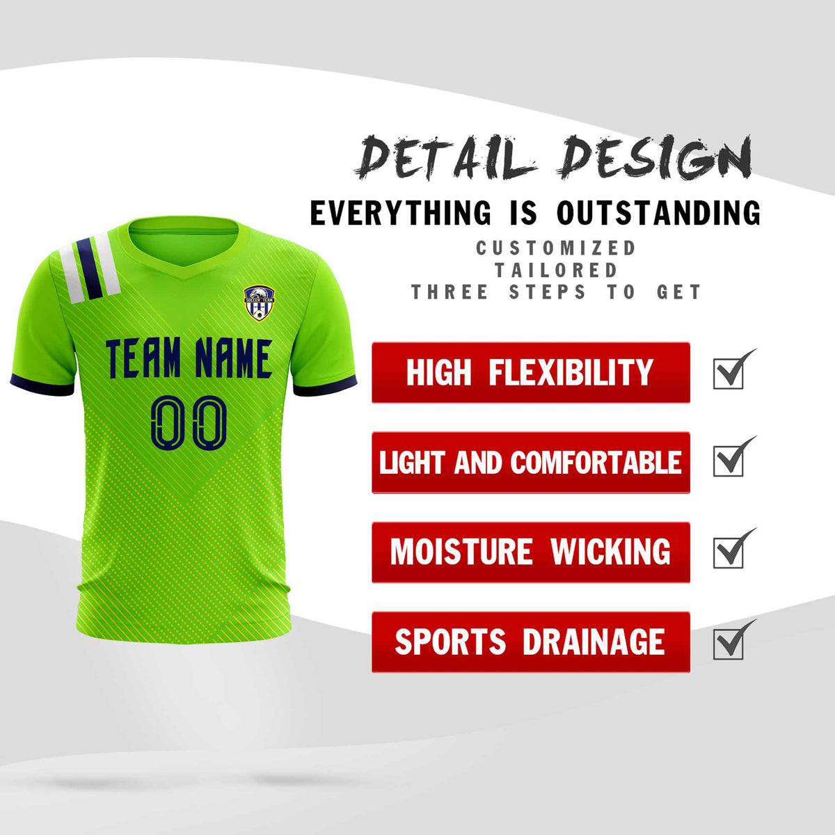 Custom Neon Green Striped Sportswear Football Kit Jersey For Adults