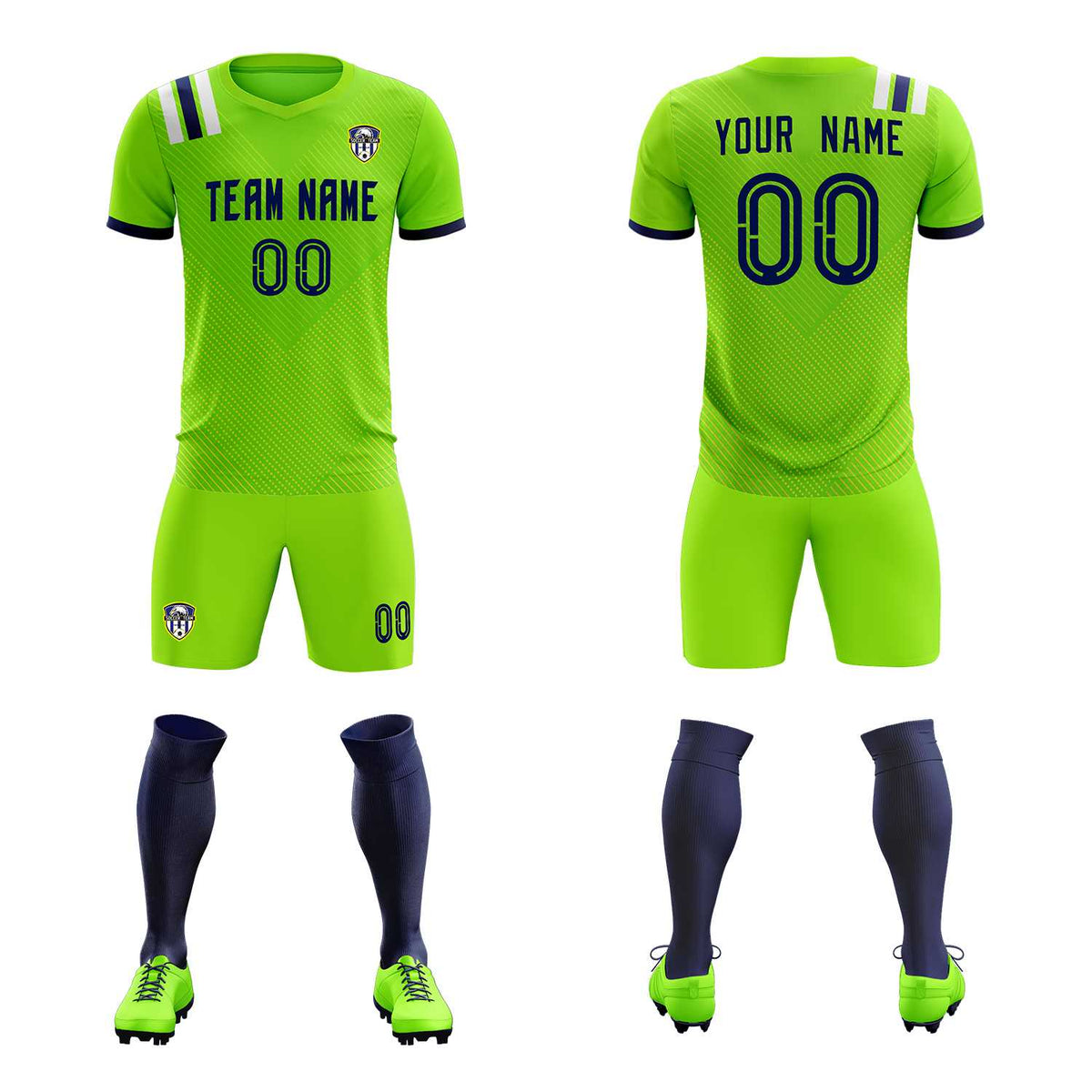 Custom Neon Green Striped Sportswear Football Kit Jersey For Adults