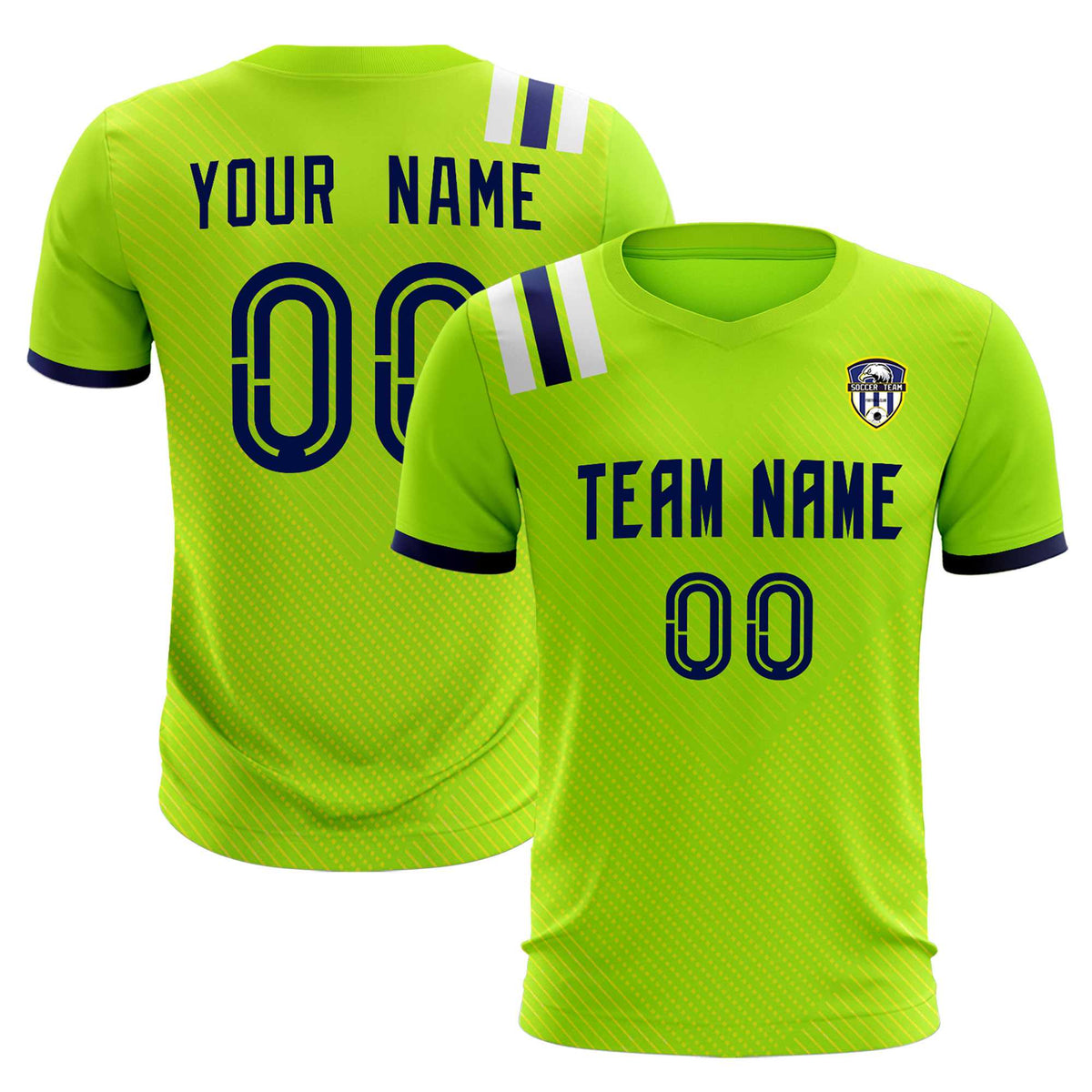 Custom Neon Green Striped Sportswear Football Kit Jersey For Adults