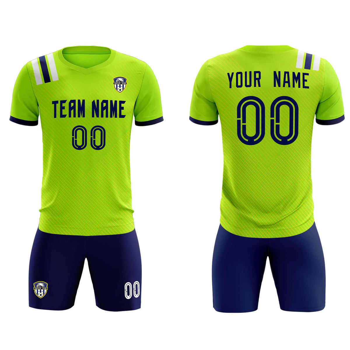 Custom Neon Green Striped Sportswear Football Kit Jersey For Adults