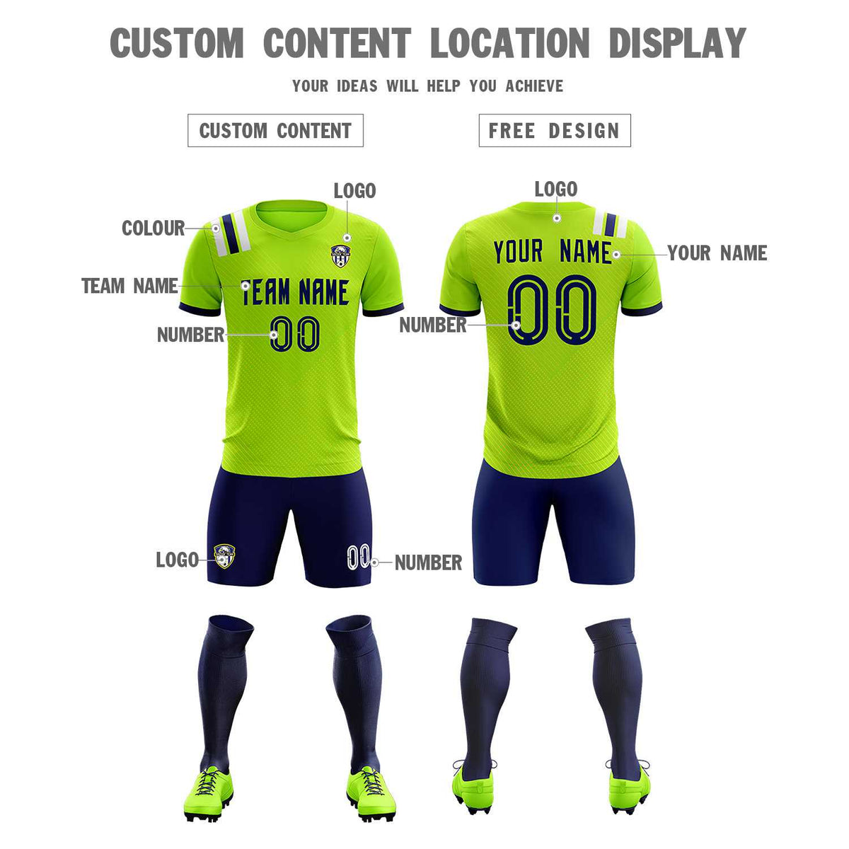 Custom Neon Green Striped Sportswear Football Kit Jersey For Adults