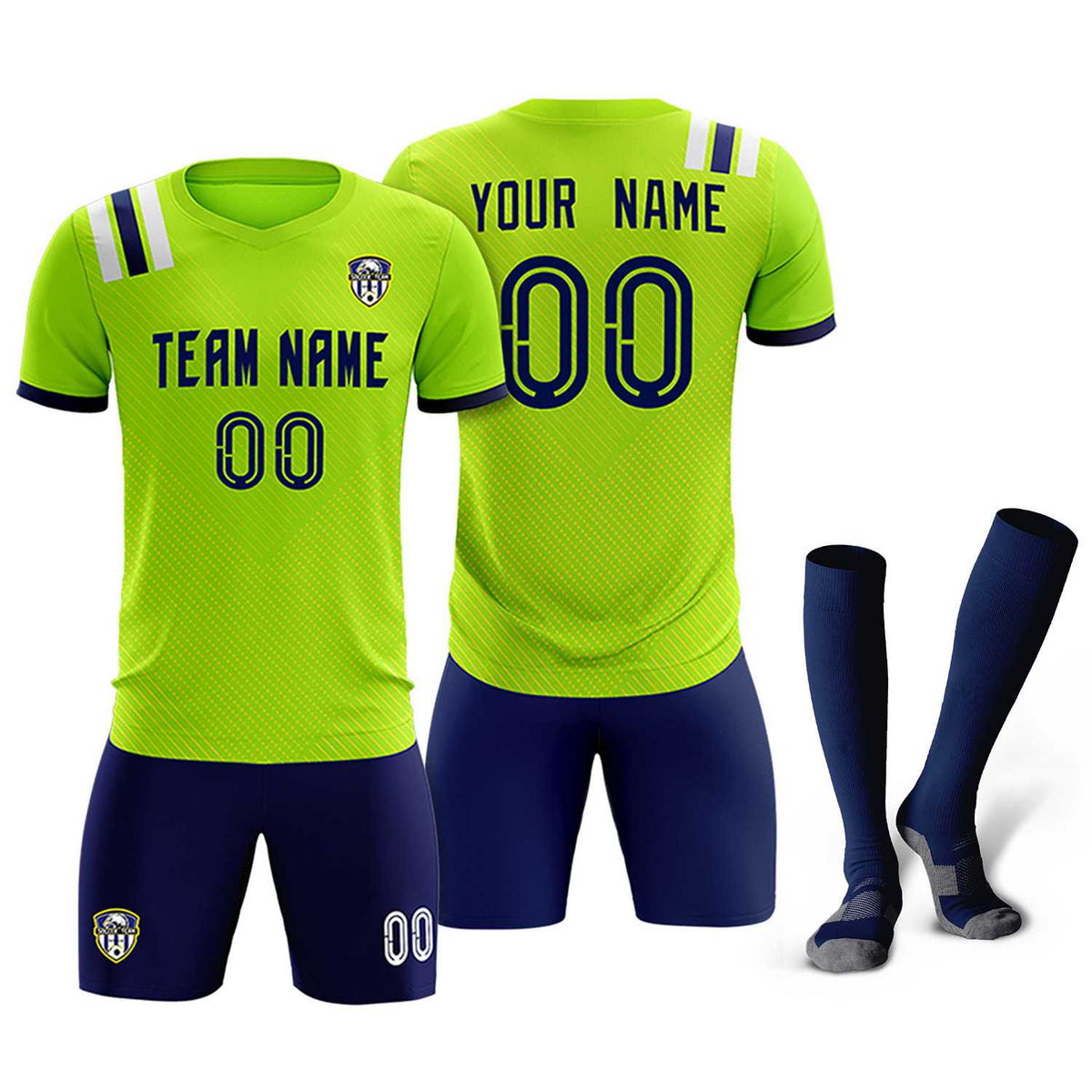 Custom Neon Green Striped Sportswear Football Kit Jersey For Adults