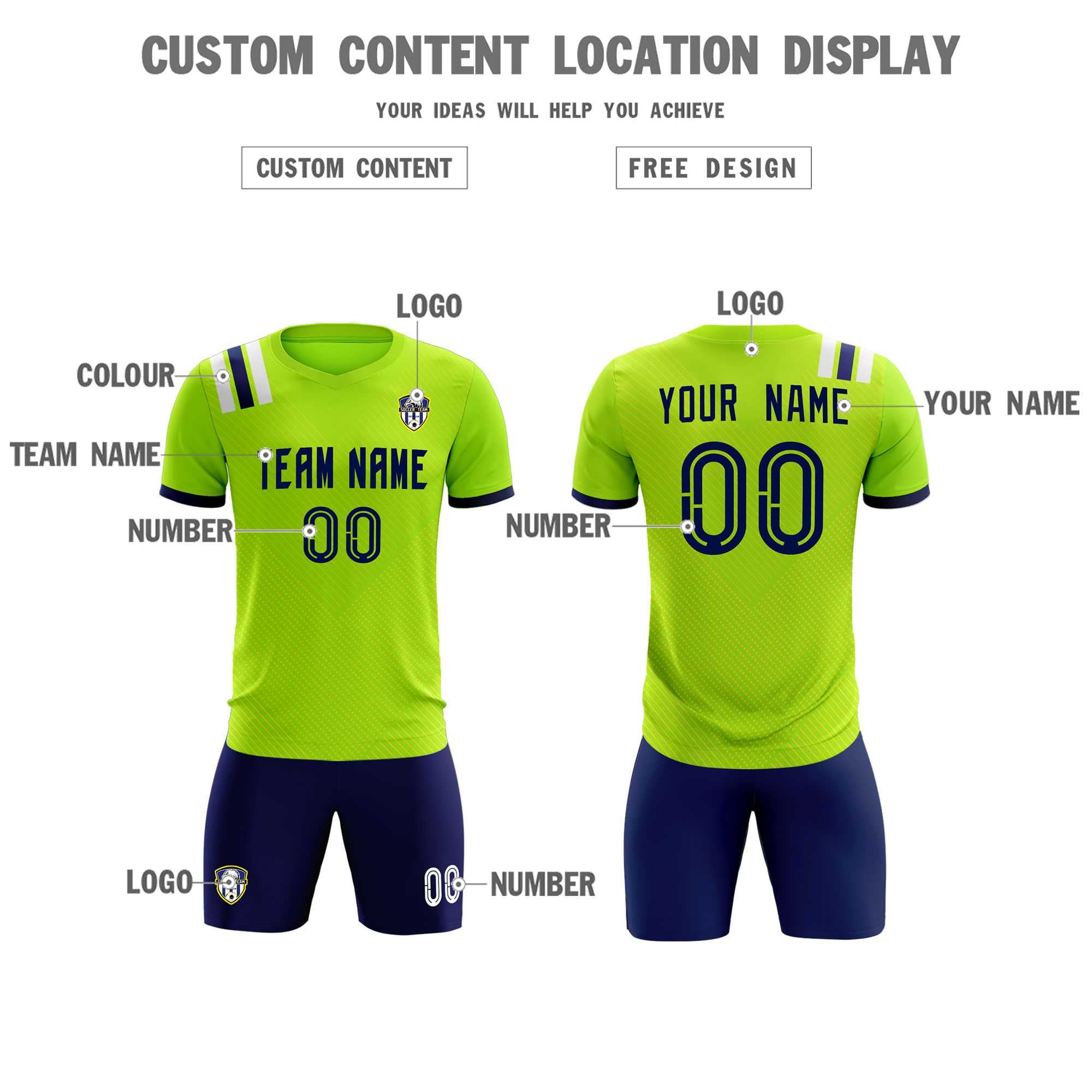 Custom Neon Green Striped Sportswear Football Kit Jersey For Adults