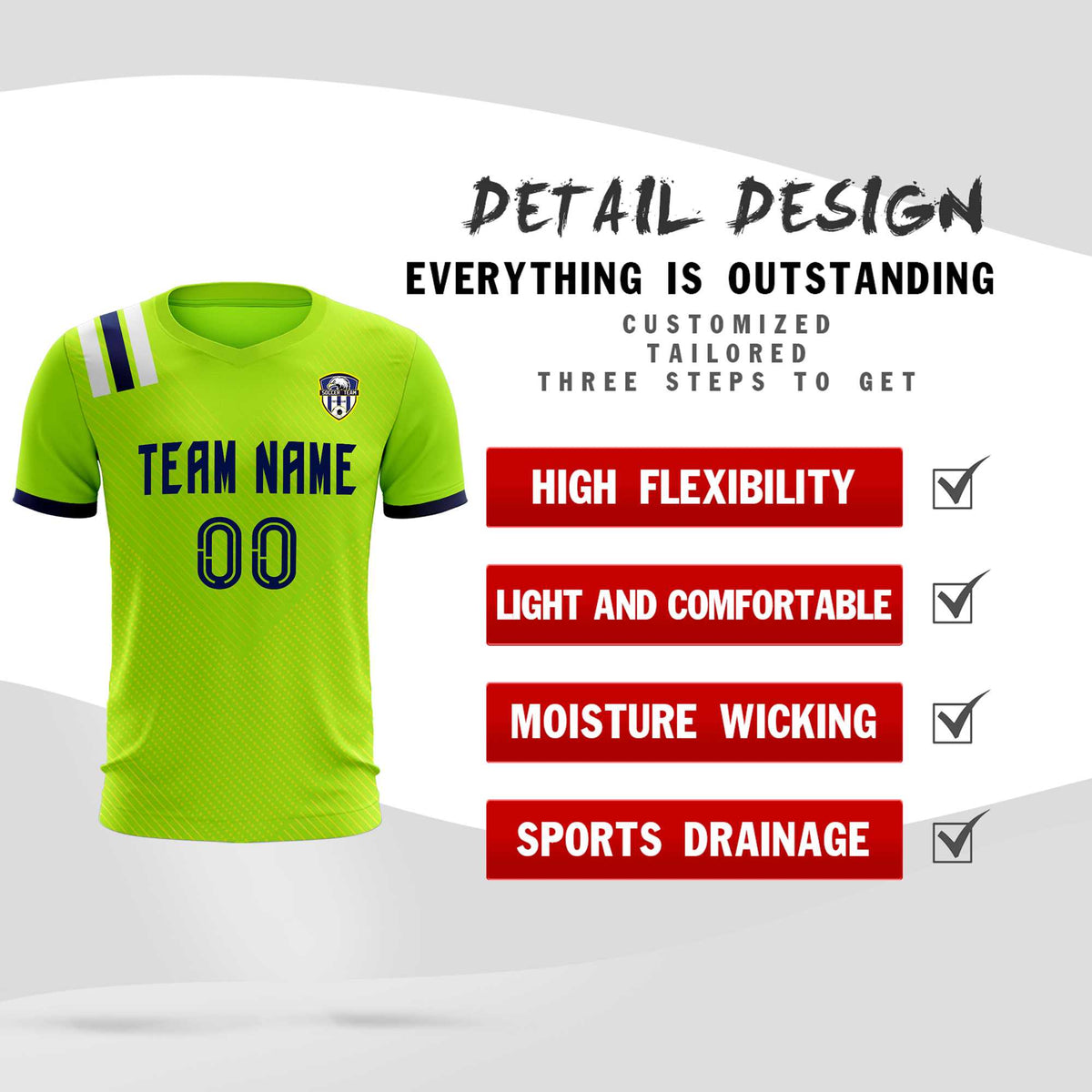 Custom Neon Green Striped Sportswear Football Kit Jersey For Adults