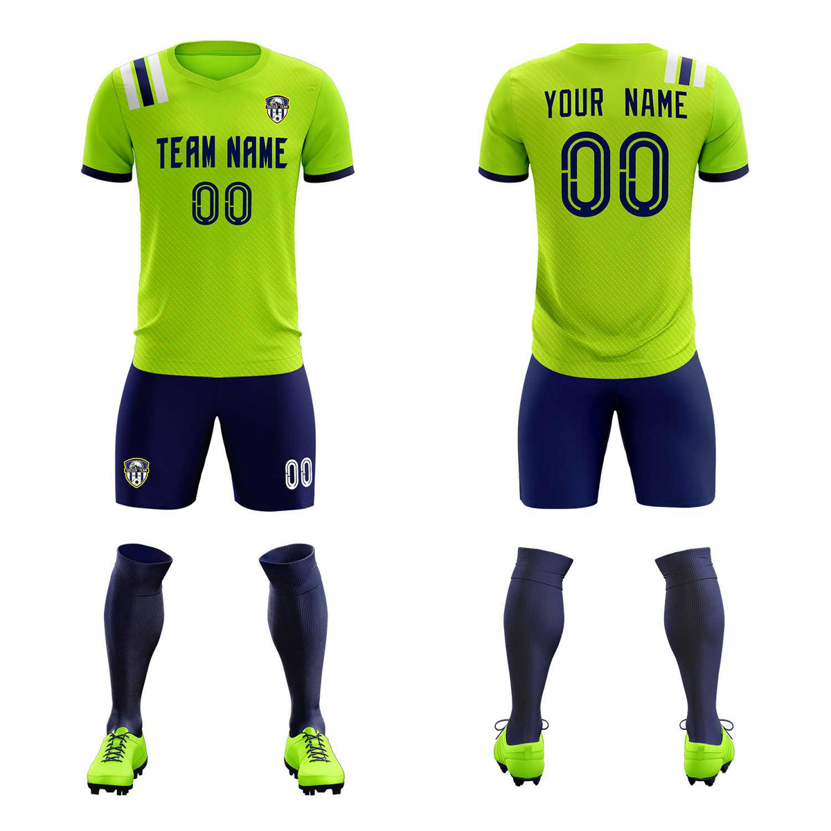 Custom Neon Green Striped Sportswear Football Kit Jersey For Adults