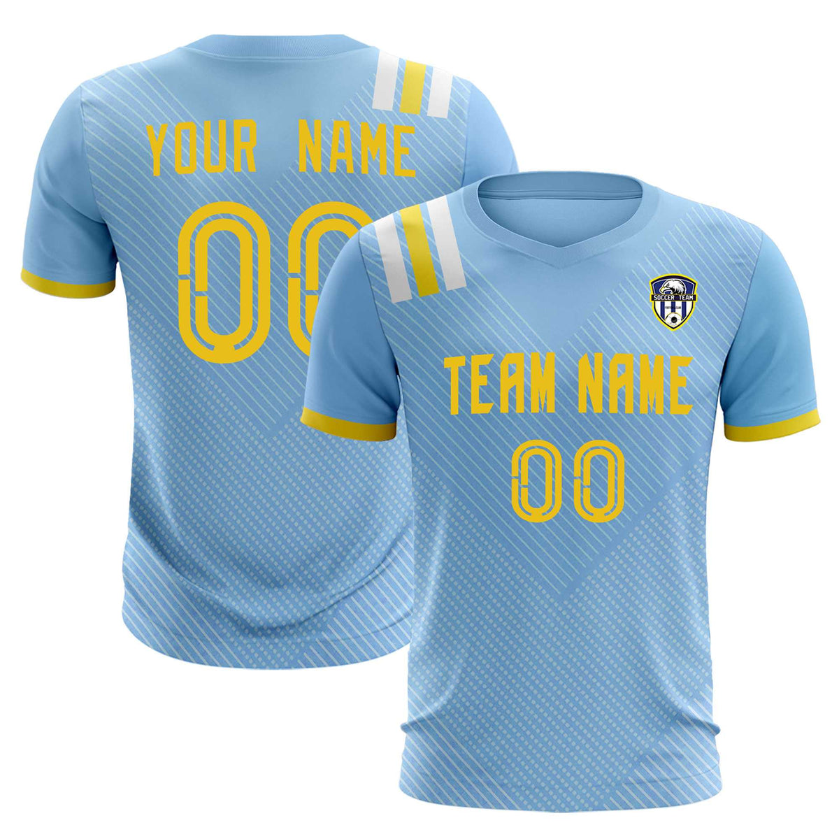Custom Light Blue Striped Sportswear Football Kit Jersey For Adults