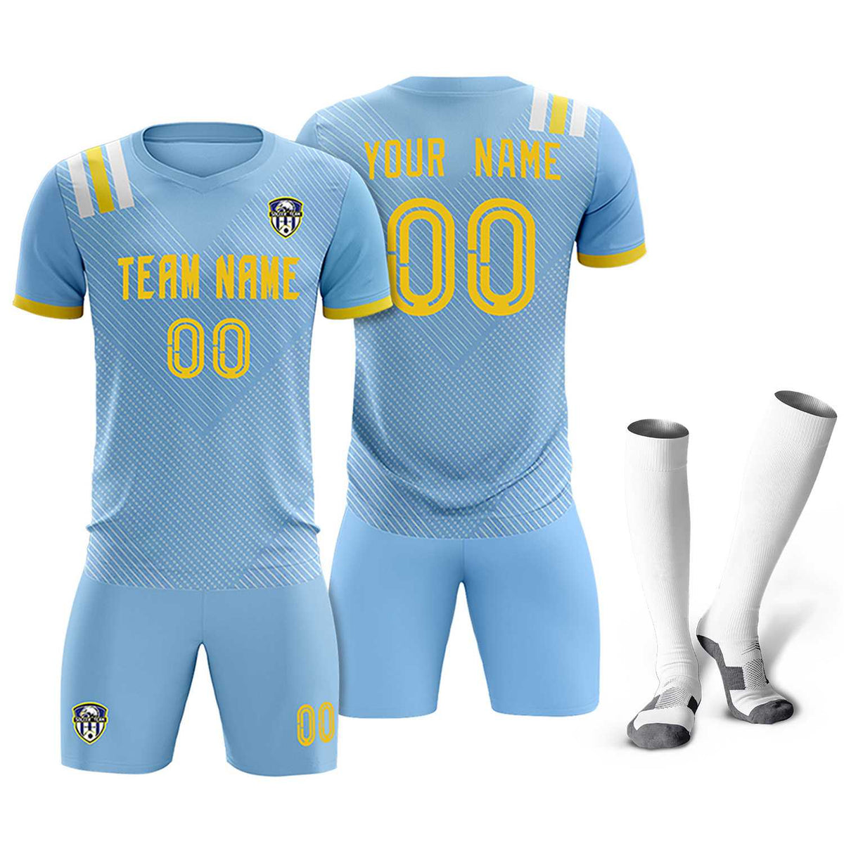 Custom Light Blue Striped Sportswear Football Kit Jersey For Adults