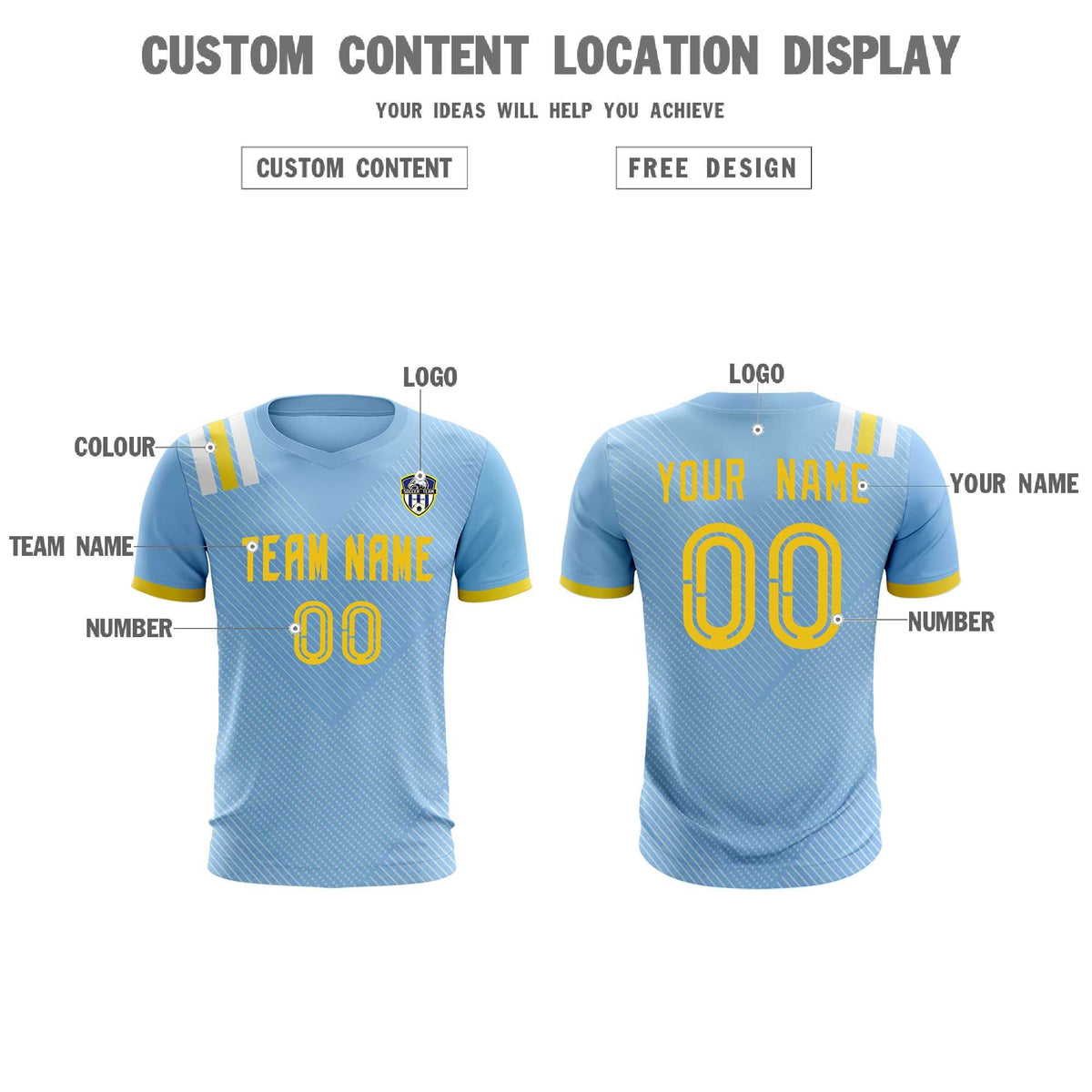 Custom Light Blue Striped Sportswear Football Kit Jersey For Adults