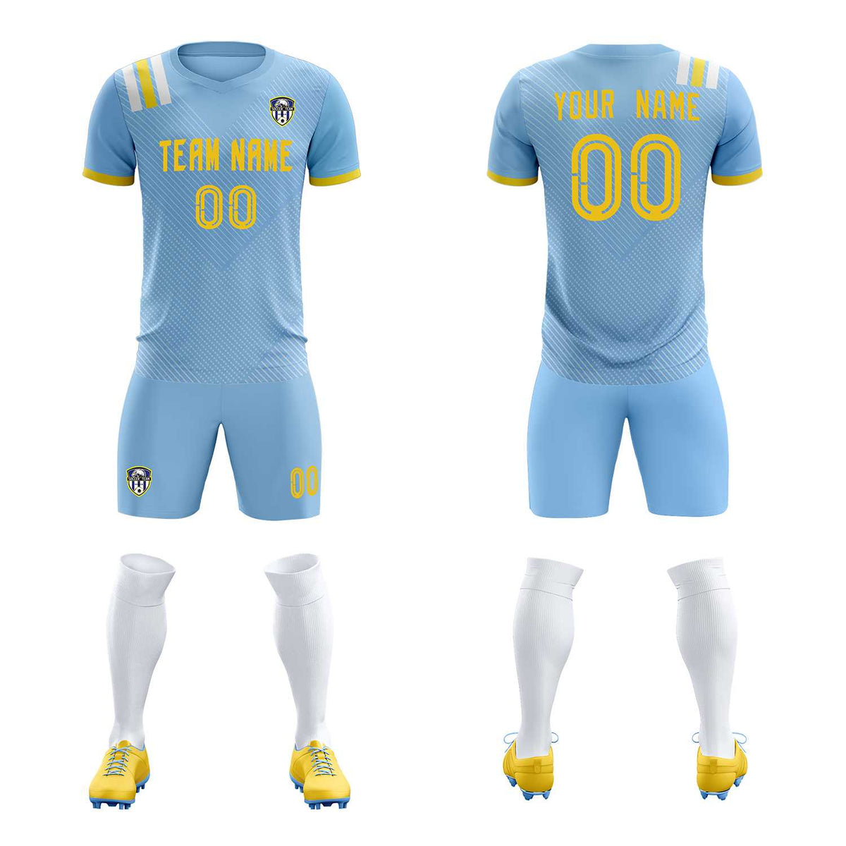 Custom Light Blue Striped Sportswear Football Kit Jersey For Adults