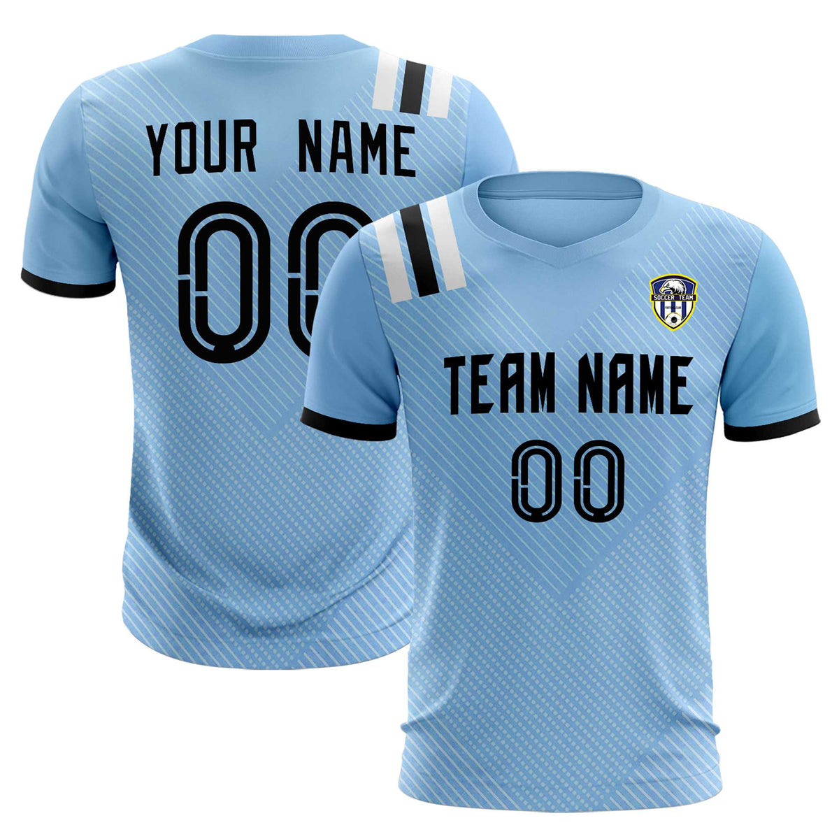 Custom Light Blue Striped Sportswear Football Kit Jersey For Adults