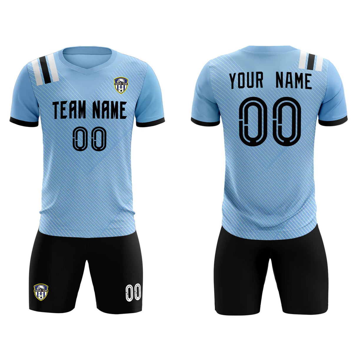 Custom Light Blue Striped Sportswear Football Kit Jersey For Adults