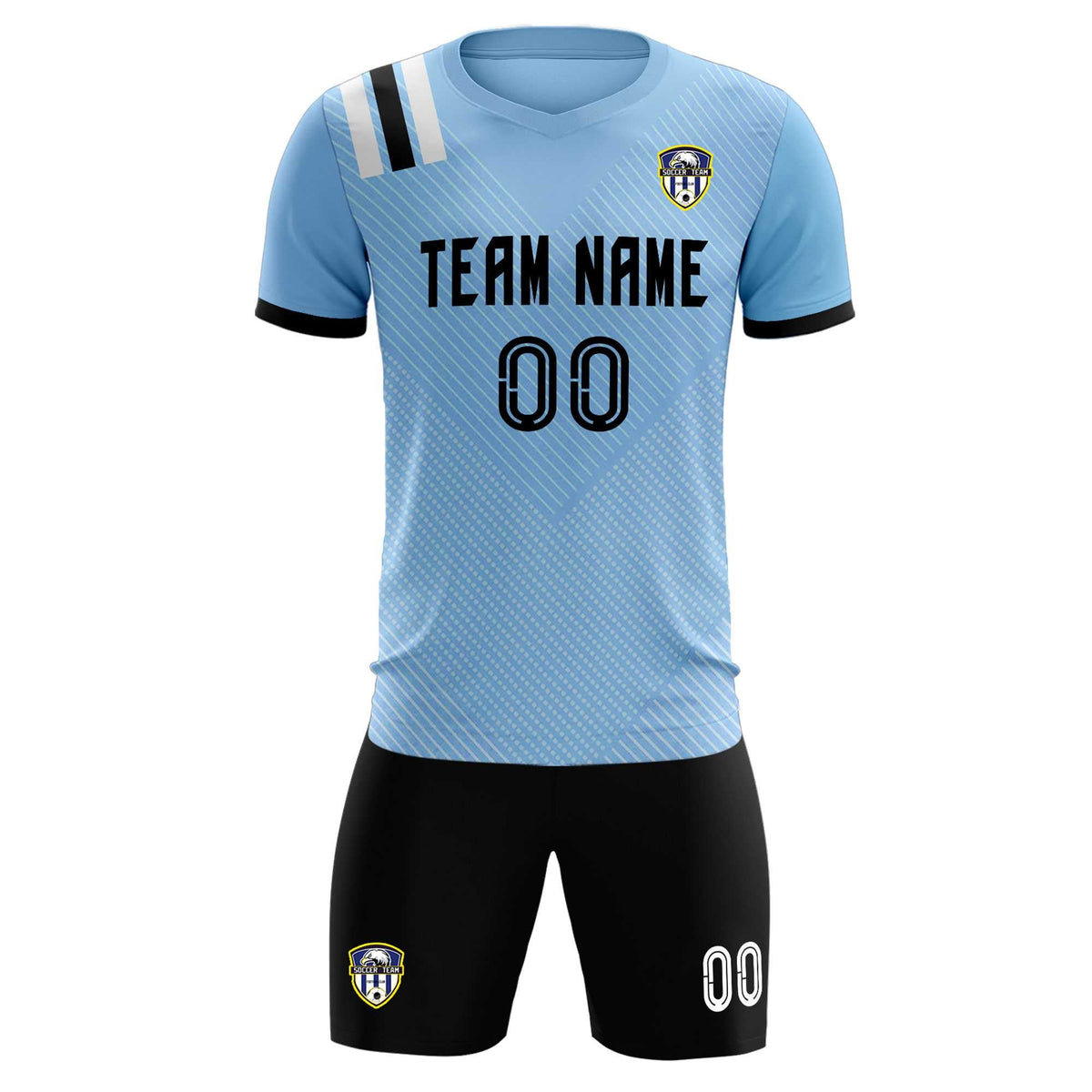 Custom Light Blue Striped Sportswear Football Kit Jersey For Adults