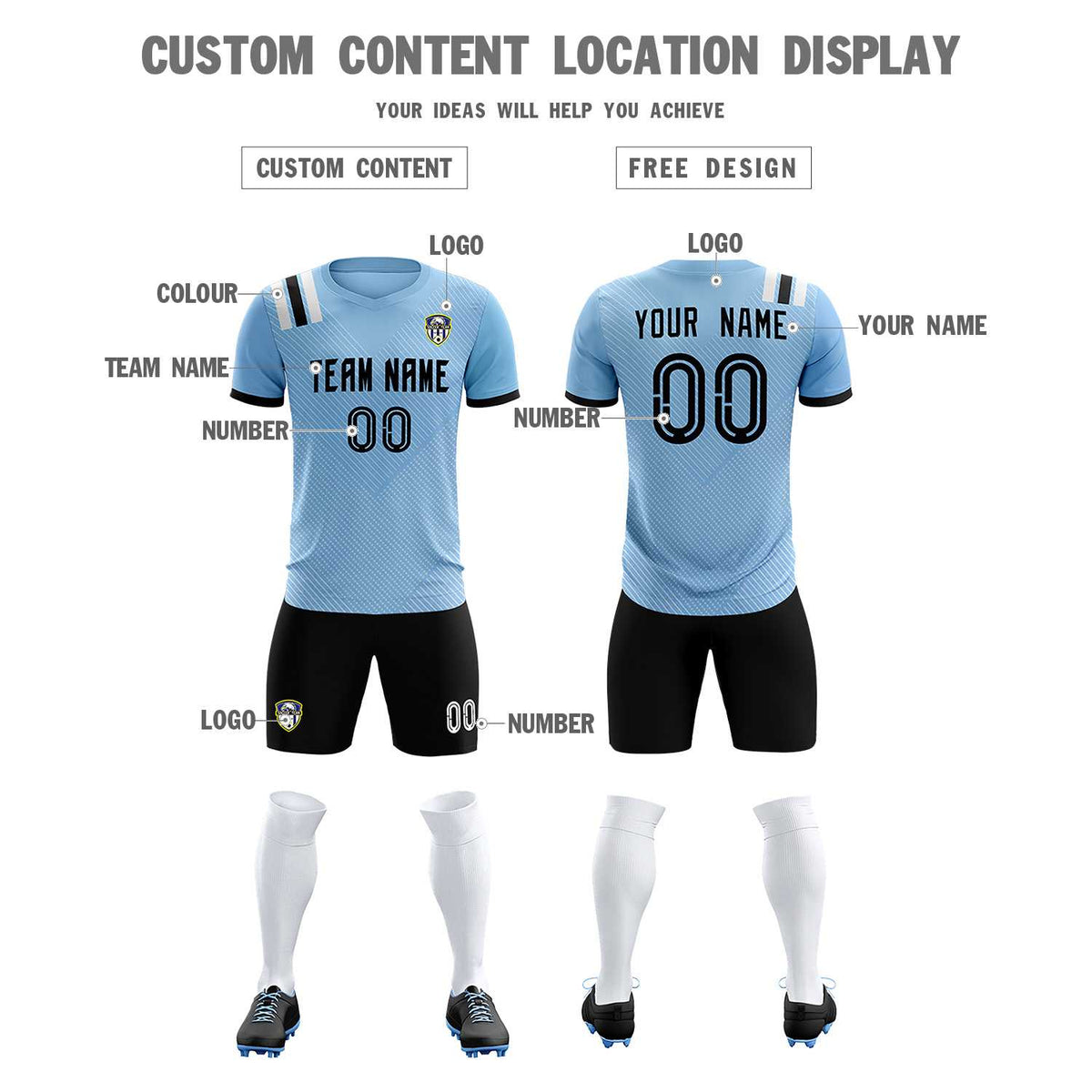 Custom Light Blue Striped Sportswear Football Kit Jersey For Adults