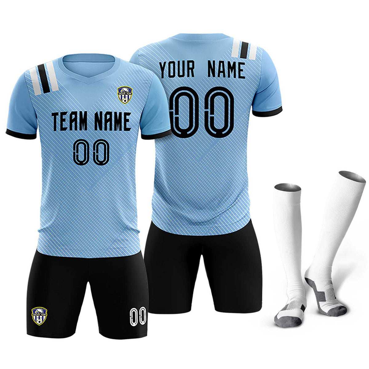 Custom Light Blue Striped Sportswear Football Kit Jersey For Adults