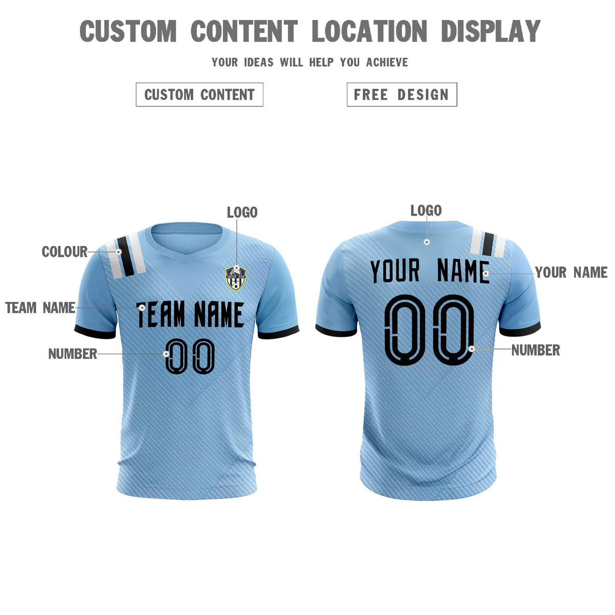 Custom Light Blue Striped Sportswear Football Kit Jersey For Adults