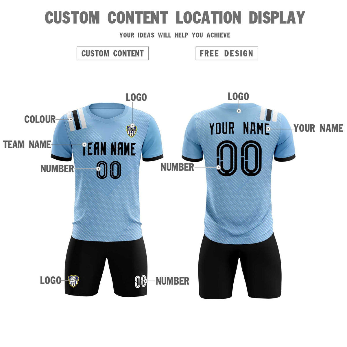 Custom Light Blue Striped Sportswear Football Kit Jersey For Adults