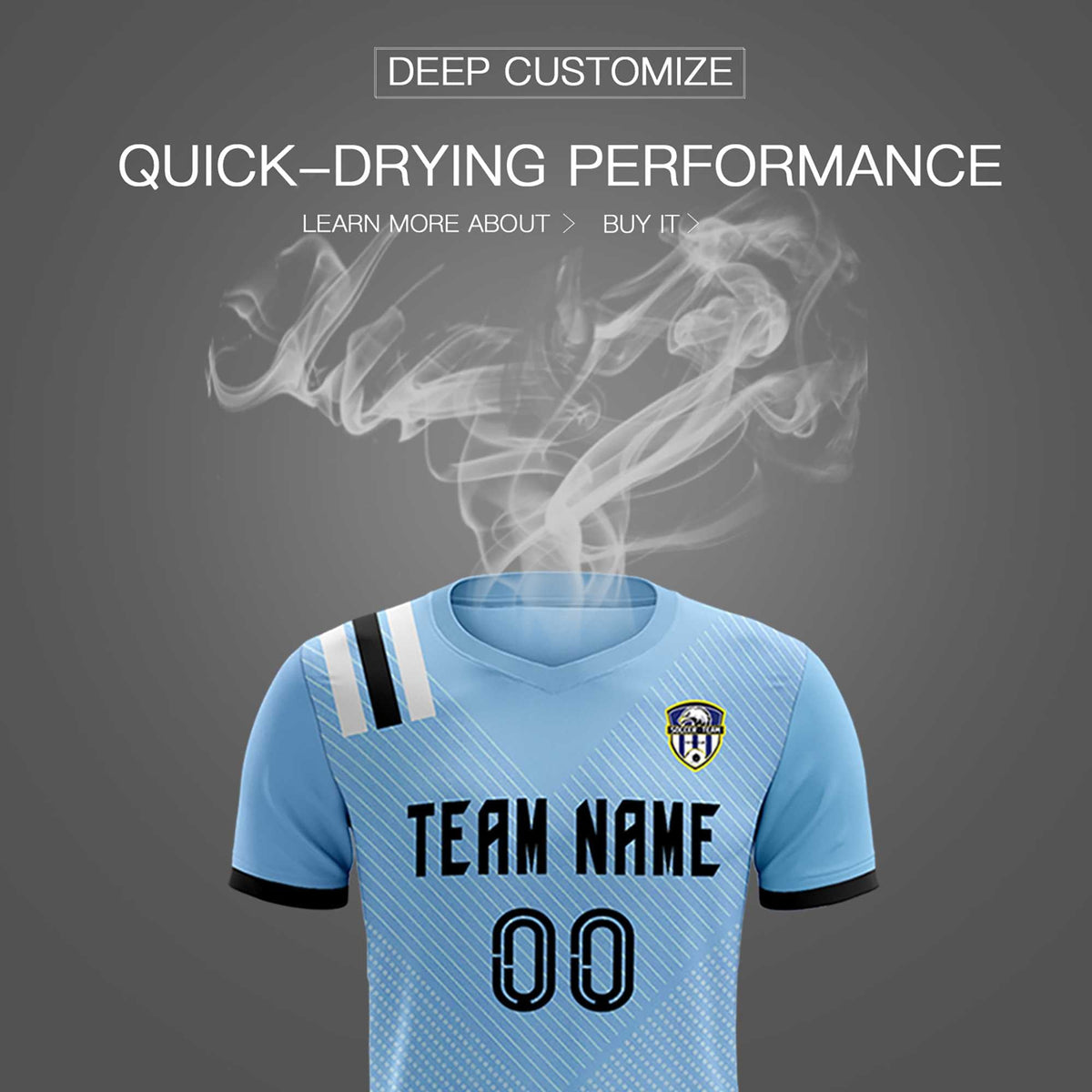 Custom Light Blue Striped Sportswear Football Kit Jersey For Adults
