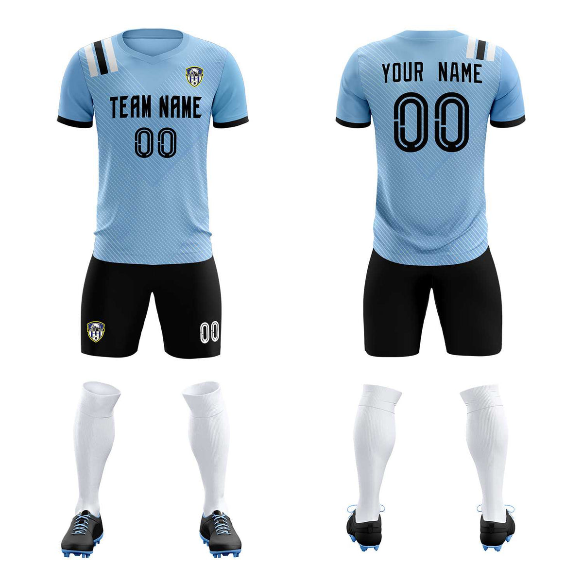Custom Light Blue Striped Sportswear Football Kit Jersey For Adults