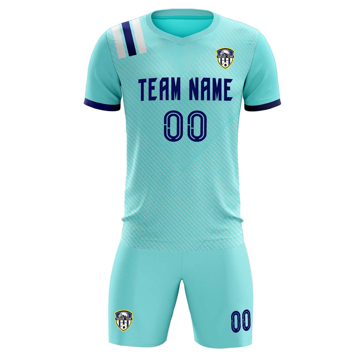 Custom Sky Blue Striped Sportswear Football Kit Jersey For Adults