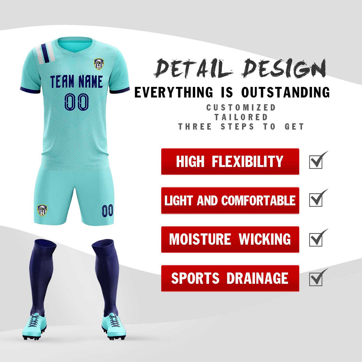 Custom Sky Blue Striped Sportswear Football Kit Jersey For Adults