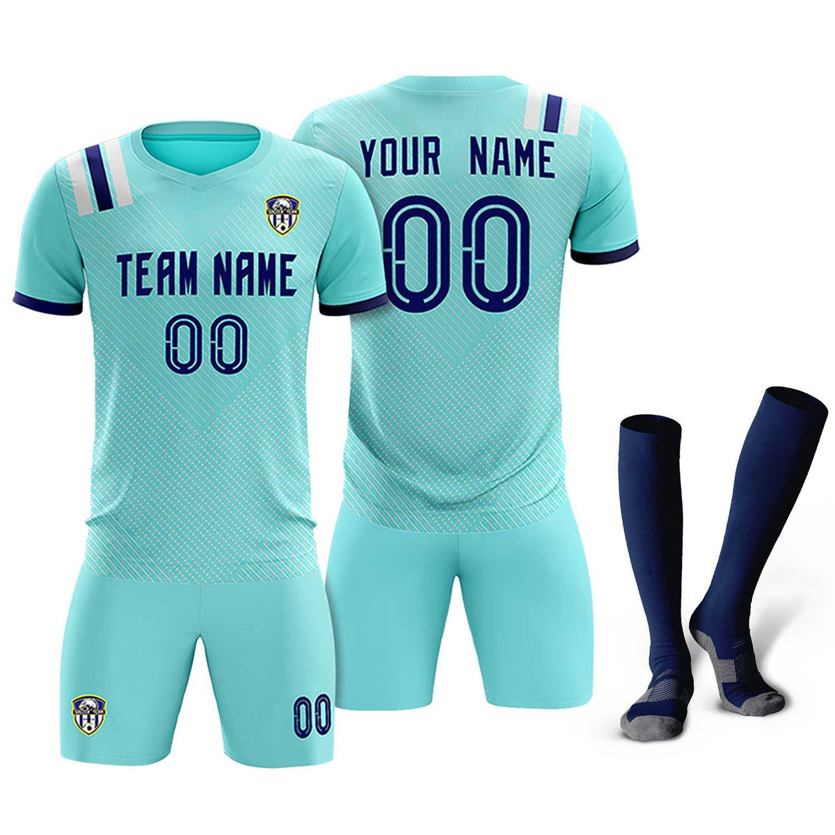 Custom Sky Blue Striped Sportswear Football Kit Jersey For Adults