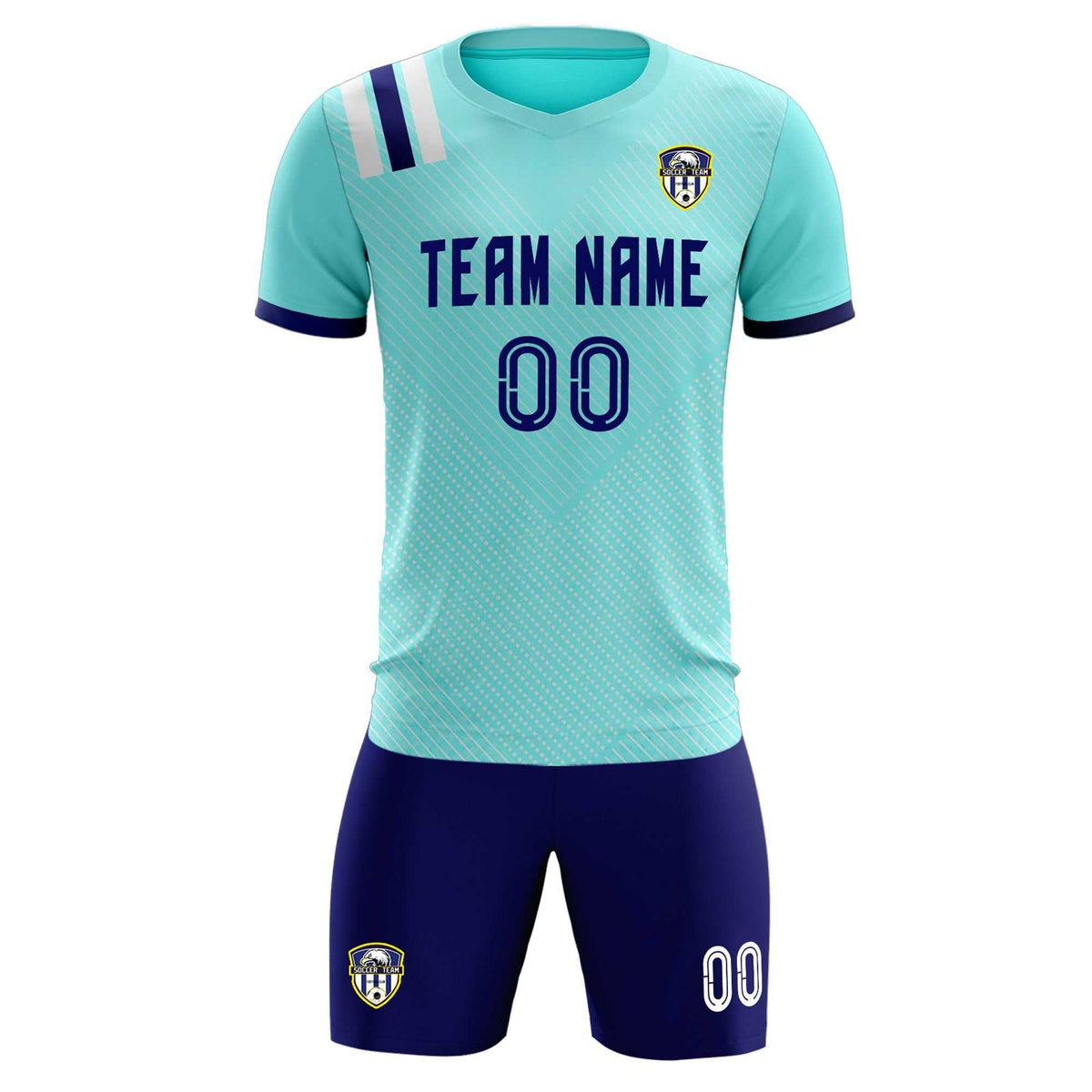 Custom Sky Blue Striped Sportswear Football Kit Jersey For Adults