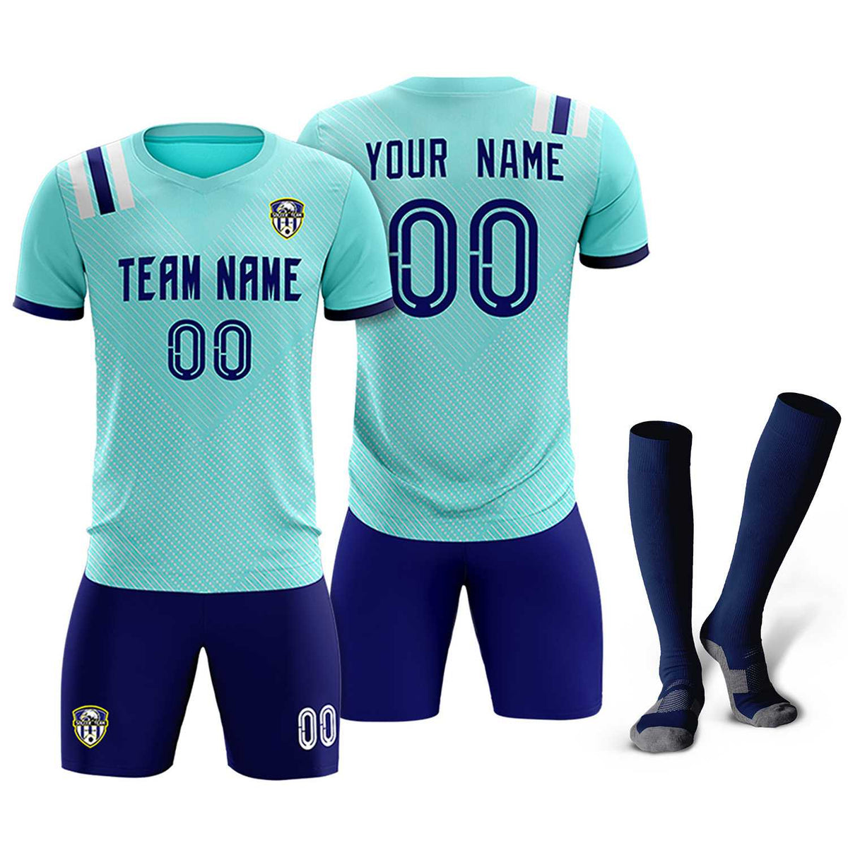 Custom Sky Blue Striped Sportswear Football Kit Jersey For Adults