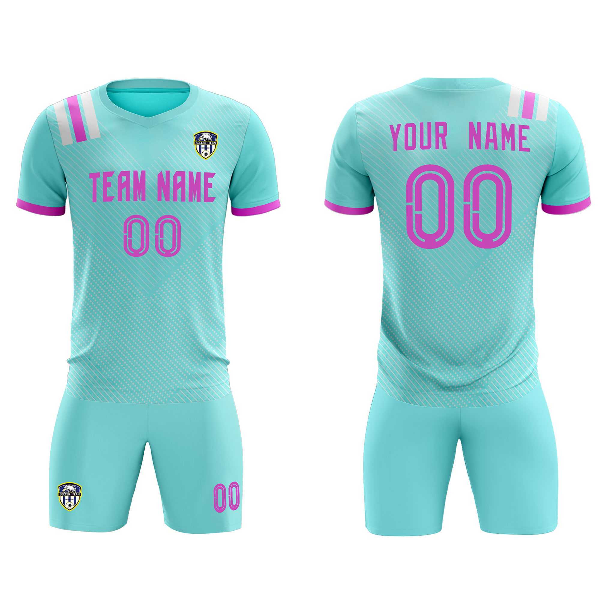 Custom Light Blue Striped Sportswear Football Kit Jersey For Adults