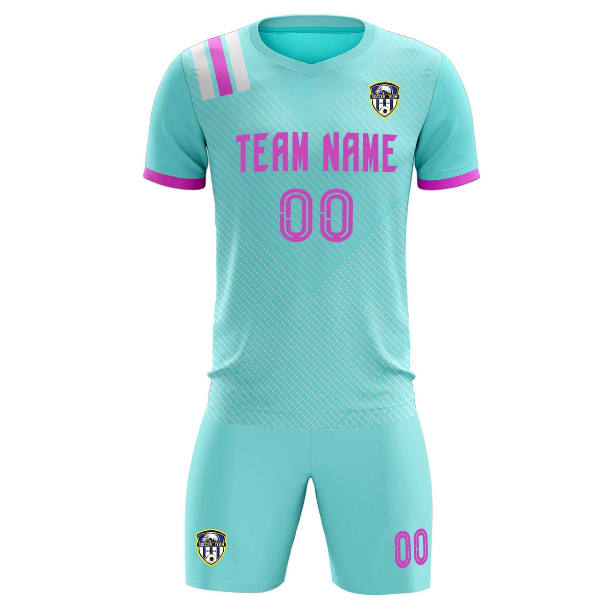 Custom Light Blue Striped Sportswear Football Kit Jersey For Adults