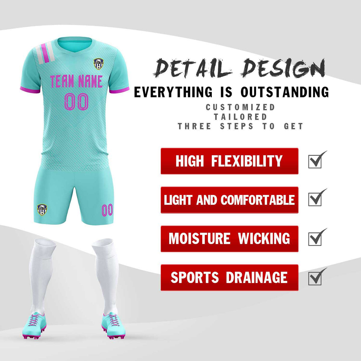 Custom Light Blue Striped Sportswear Football Kit Jersey For Adults
