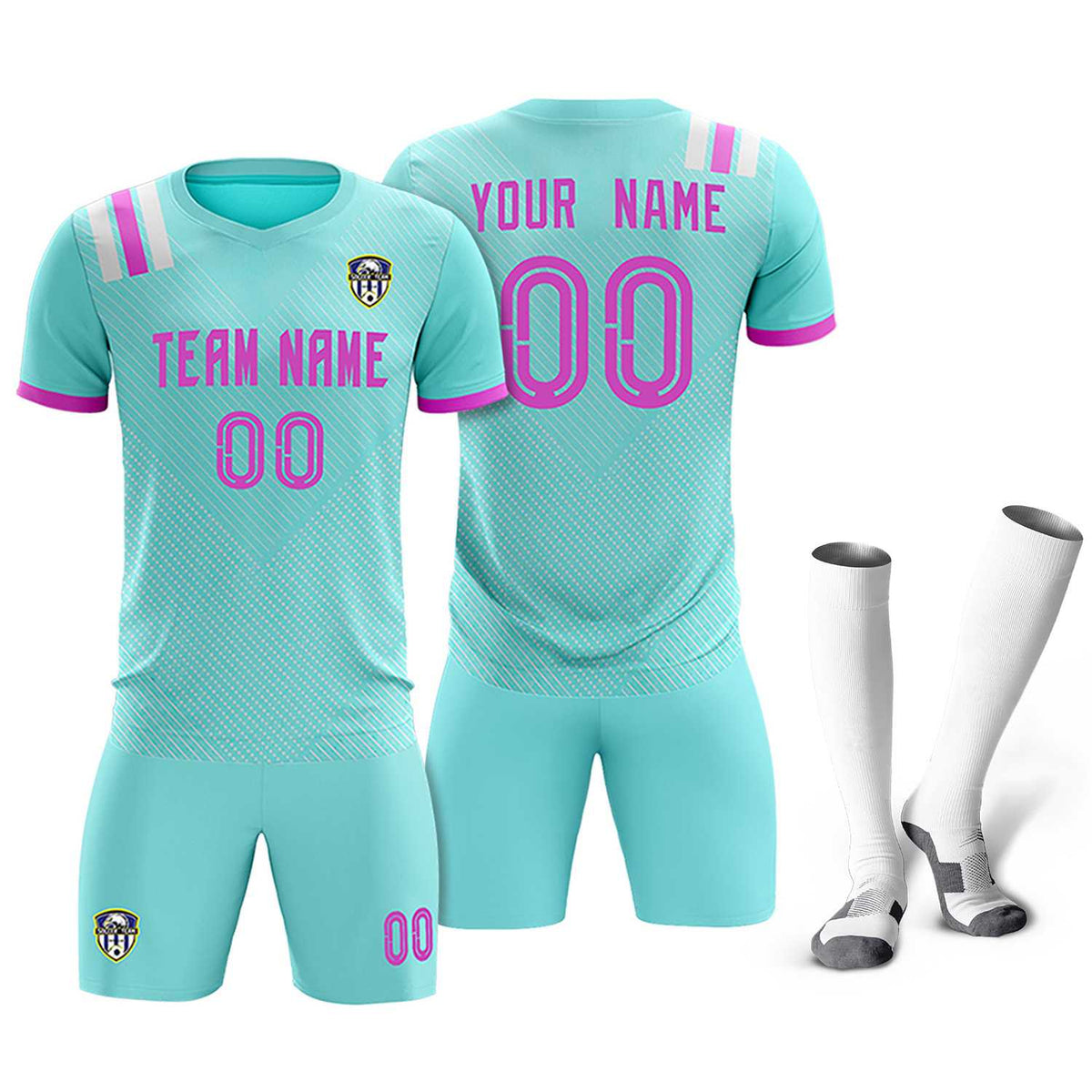Custom Light Blue Striped Sportswear Football Kit Jersey For Adults