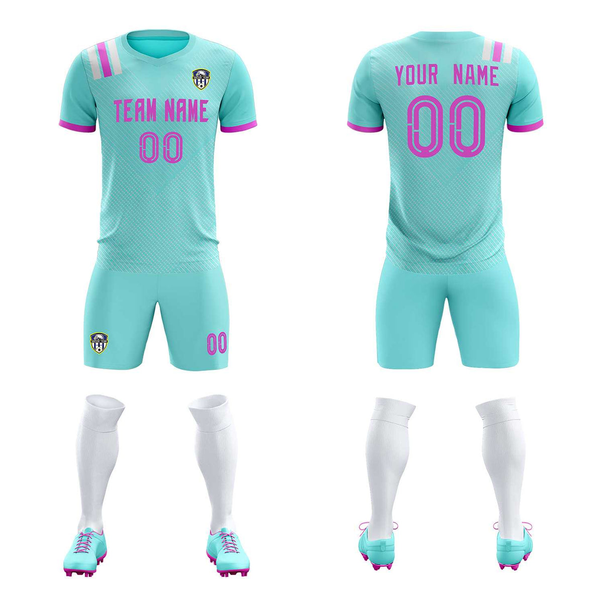 Custom Light Blue Striped Sportswear Football Kit Jersey For Adults