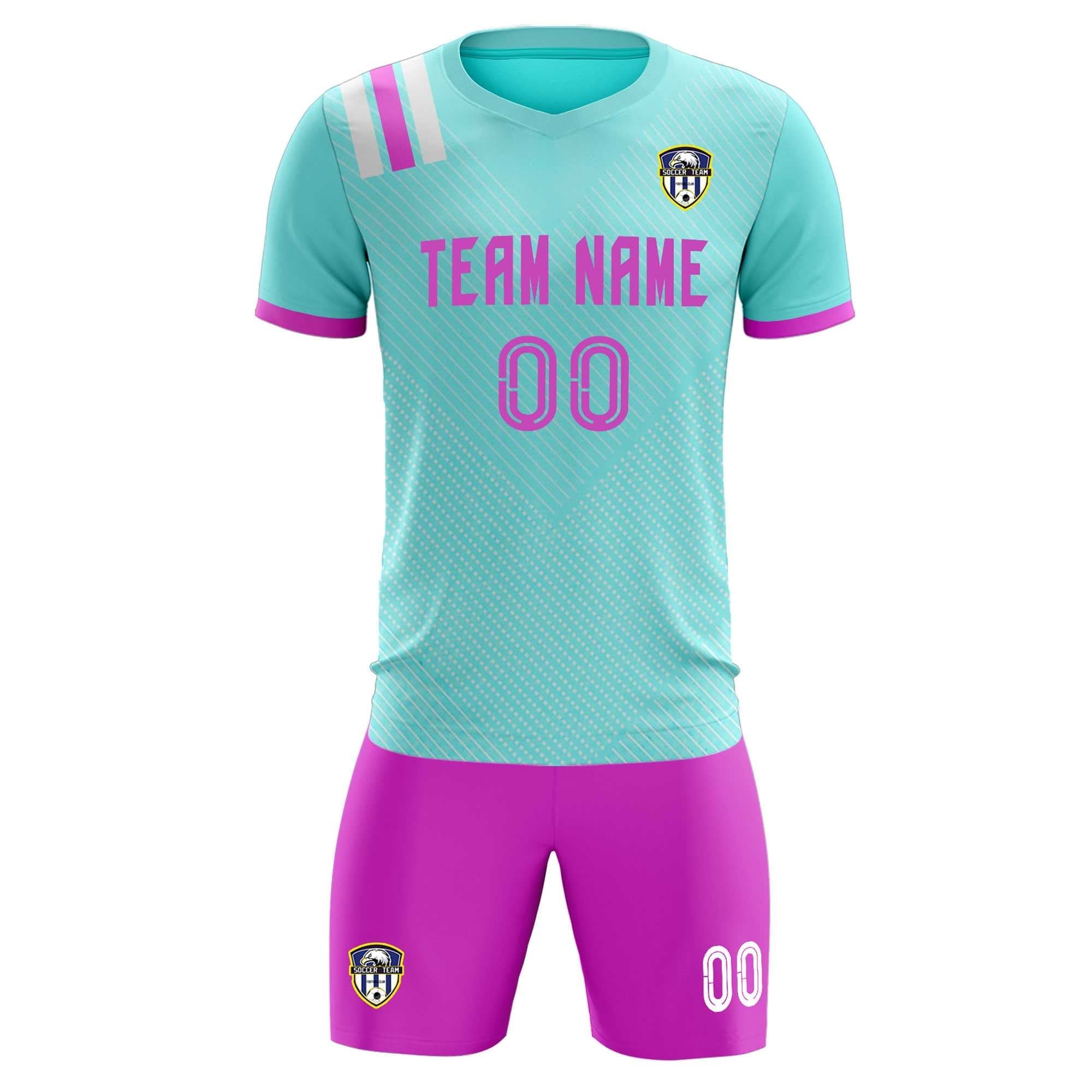 Custom Light Blue Striped Sportswear Football Kit Jersey For Adults